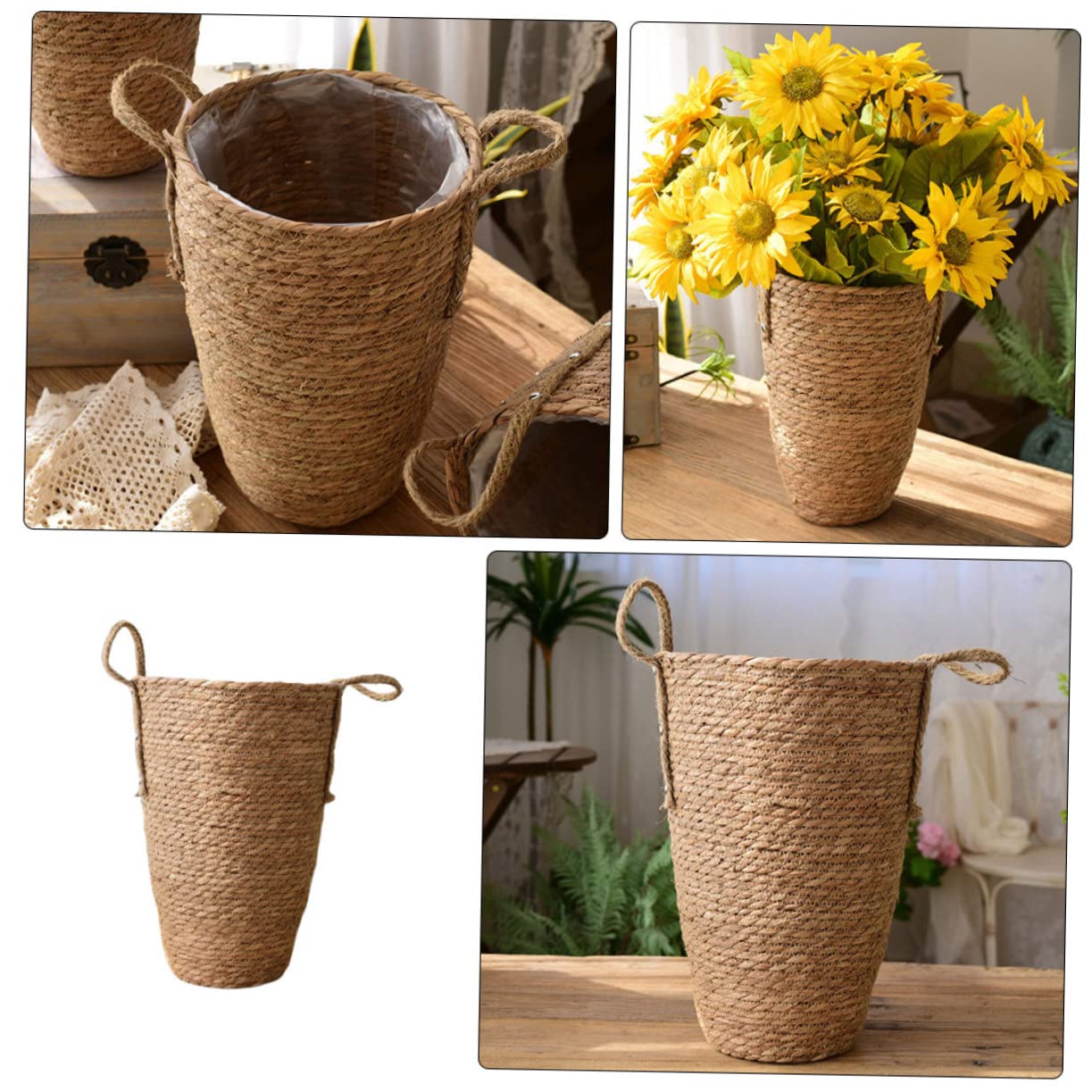 UPKOCH Panier à Fleurs Tressé en Paille, Grand Modèle Décoratif