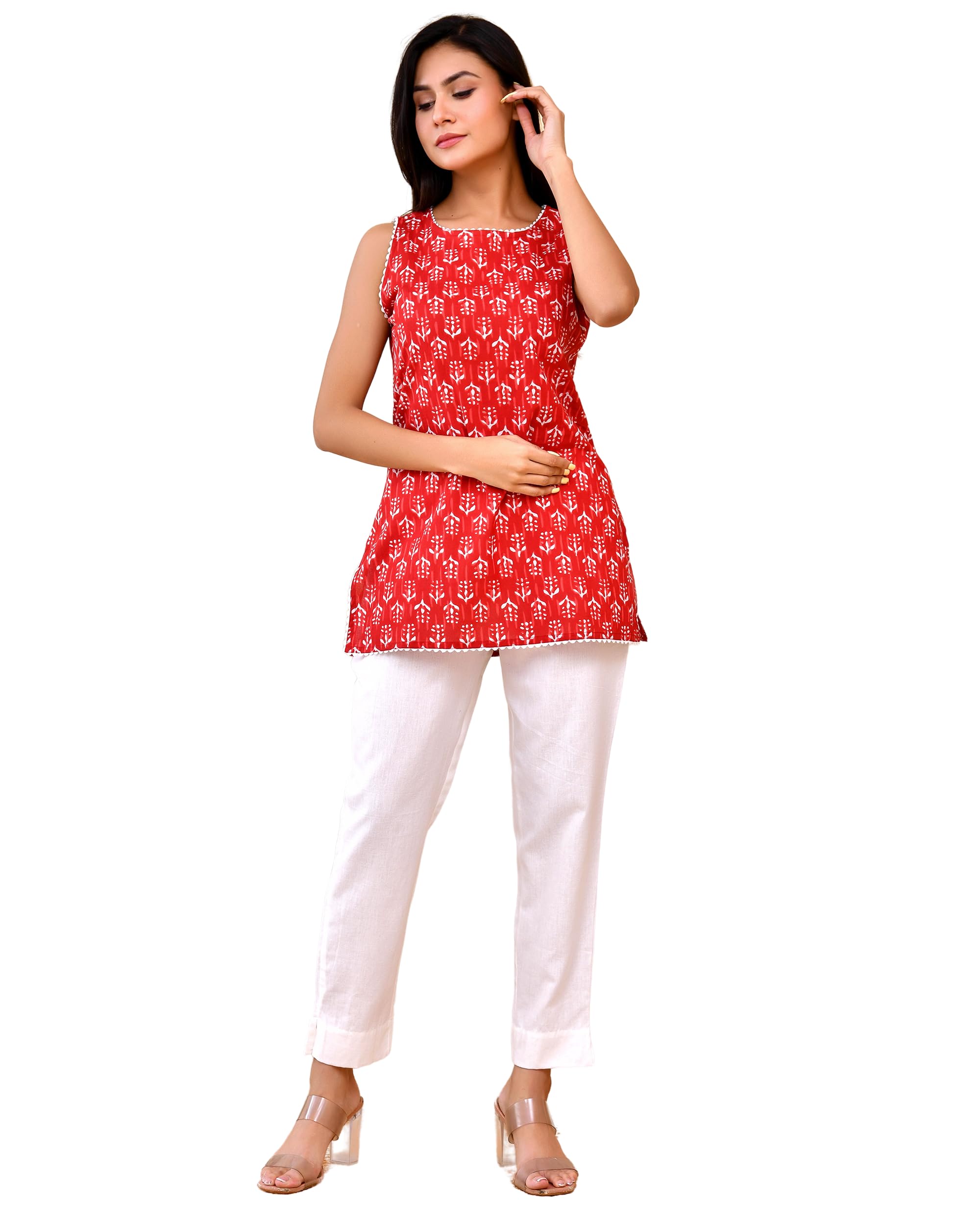 Women's Cotton Printed Kurti Pant Set | Short Kurta Tunic with Trousers Co-Ord Set for Office, Casual & Daily Wear (Pack of 1)-image-16