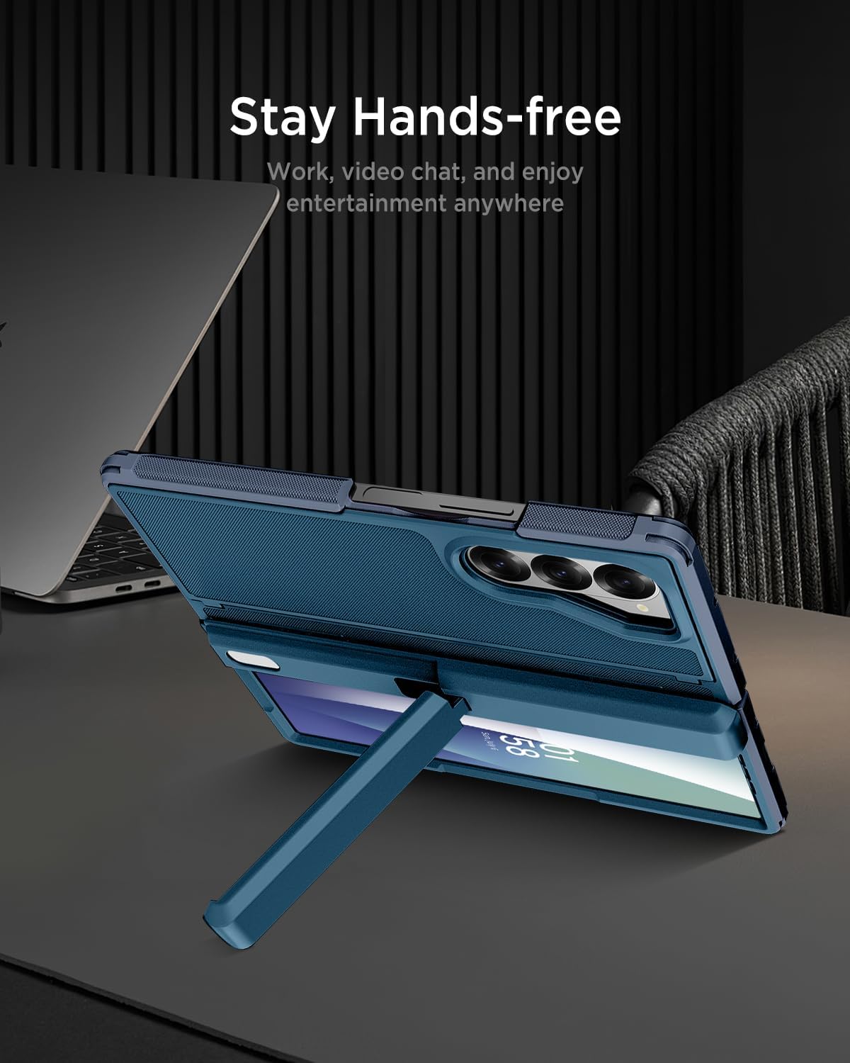 Miimall Dual Stand for Samsung Galaxy Z Fold 7 Case Heavy Duty [Military Grade Drop] [Built-in Glass Screen & Kickstand] Shock-Absorbing Rugged Protective Phone Case for Galaxy Z Fold 7 Cover Blue