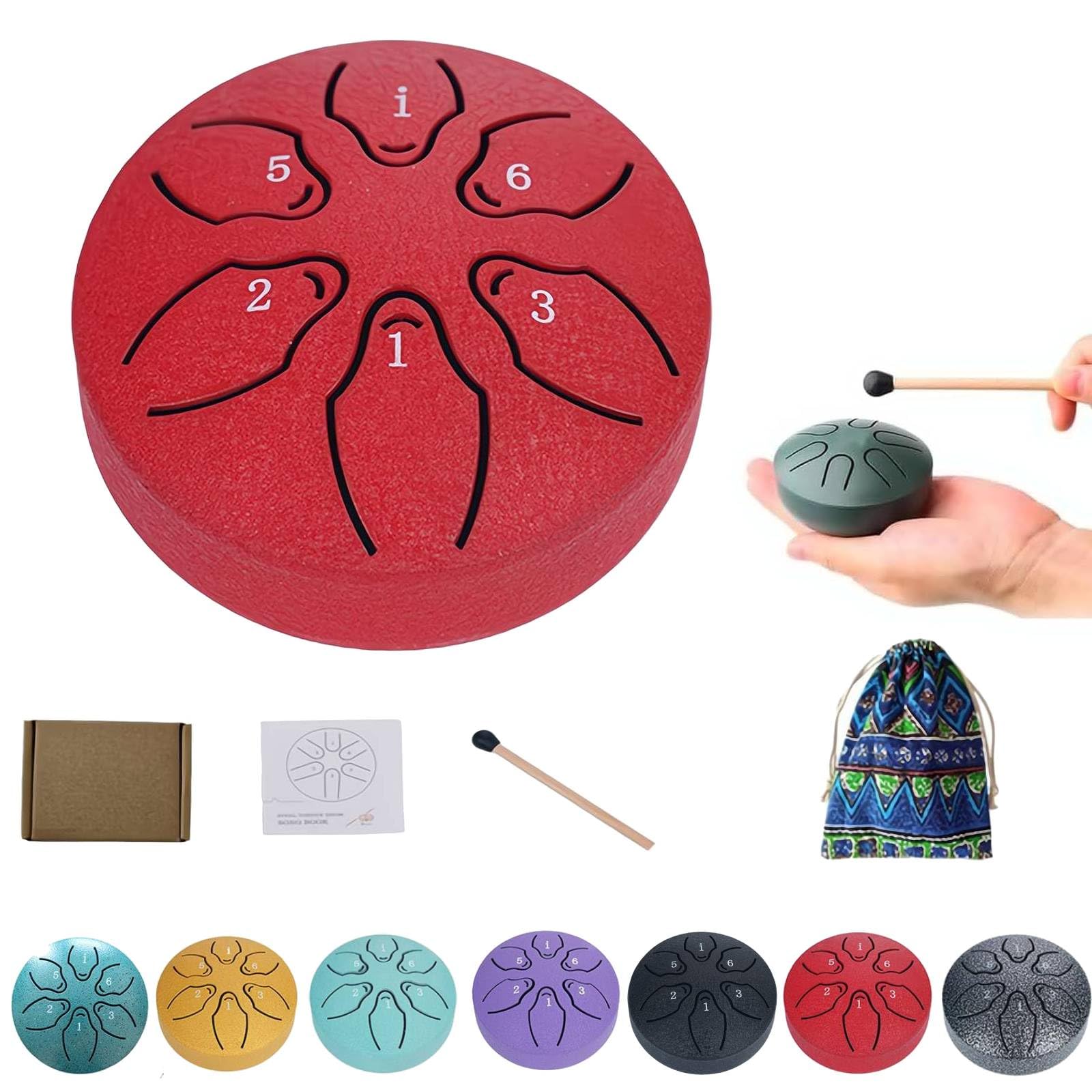 Rain Drum for Outside, 2024 Upgrade Ethereal Drum, Steel Tongue Drum Rain Chime, Mini Handpan Drum 3 Inches 6 Notes, Music Chimes Instrument for Rain Outdoor Garden for Kids (Red)