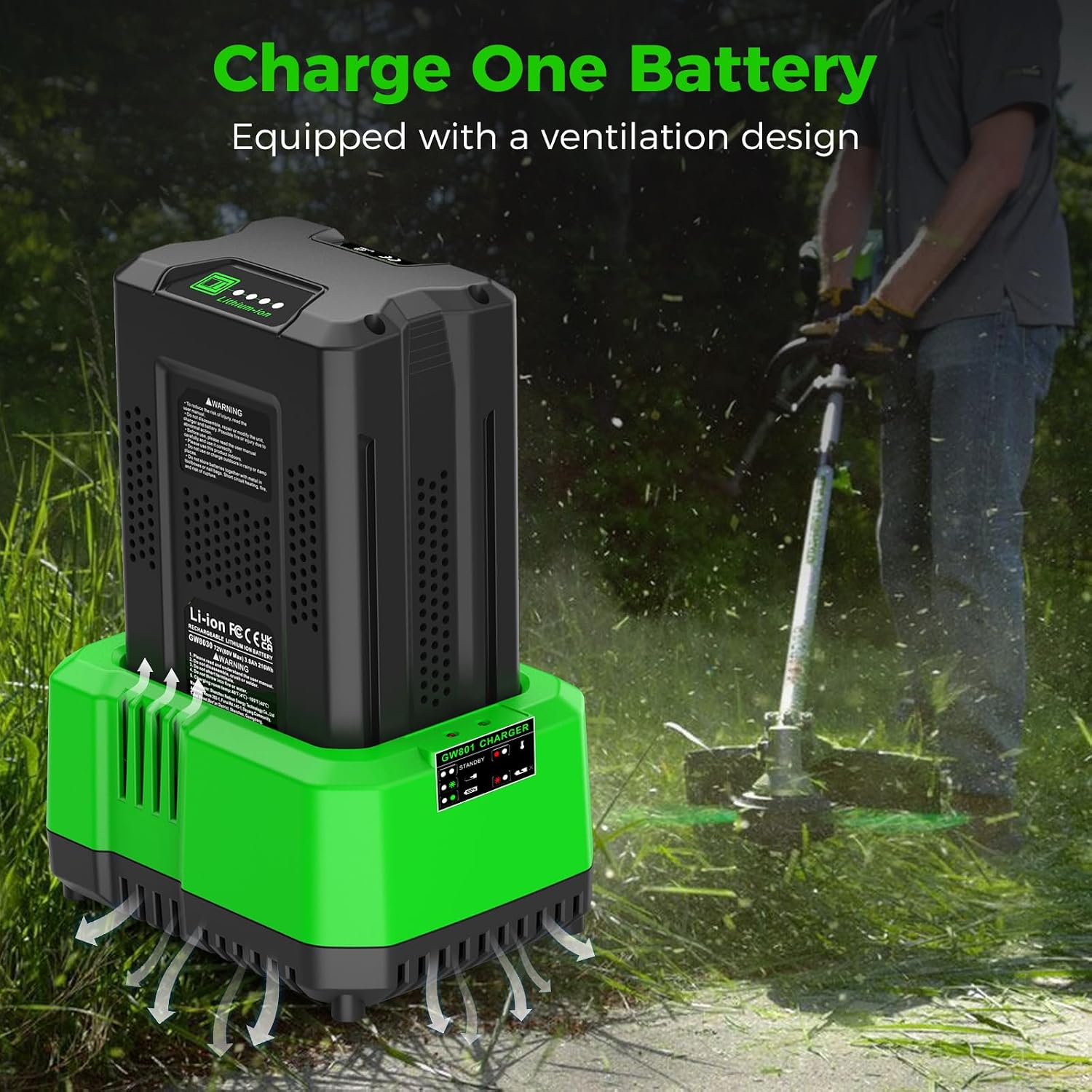 1 Port 80V Charger Compatible with Greenworks Pro 80V Battery, Replacement for Greenworks 80V Battery Charger-Single Port Fast Charging & Safe Power Supply