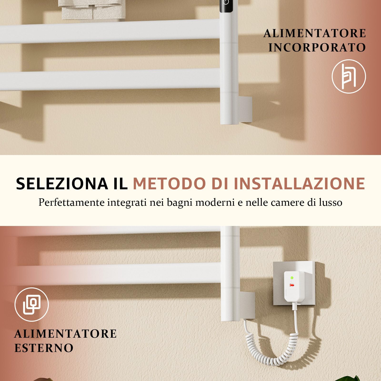 Scaldasalviette Elettrico Bagno Bianco, Portasciugamani Elettrico con Barre Girevoli 180°, 66x55cm 350W Scaldasalviette Elettrico con Ripiano, Temperatura Regolabile 30-70℃, Temporizzazione 0-9 ore