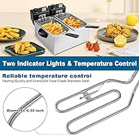 Vista 4 de Freidora eléctrica de 8 litros con 2 cestas y tapa, freidora eléctrica de encimera, freidora de aceite de acero inoxidable, freidoras comerciales