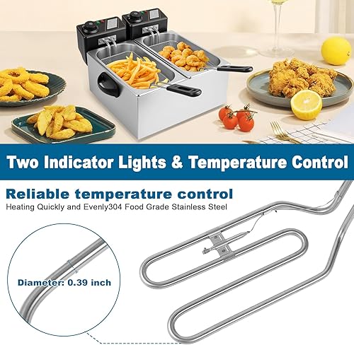 Miniatura 4 de Freidora eléctrica de 8 litros con 2 cestas y tapa, freidora eléctrica de encimera, freidora de aceite de acero inoxidable, freidoras comerciales,