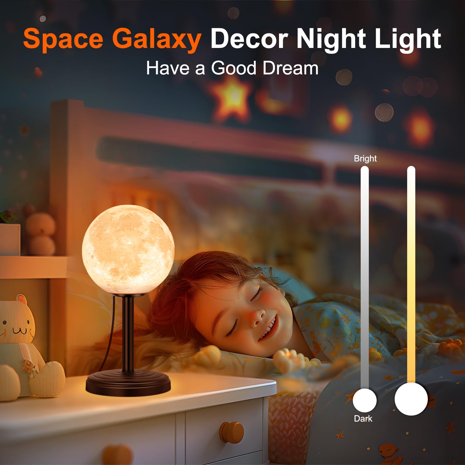 Kangtaixin 3D Luna Lampada con Supporto, Lampada da Tavolo Lunare 3 Temperature di Colore, Cavo USB, Lampada Lunare Luce Notturna per Camera da Letto, Regali per Fidanzata, Donne, Ragazze, Bambini