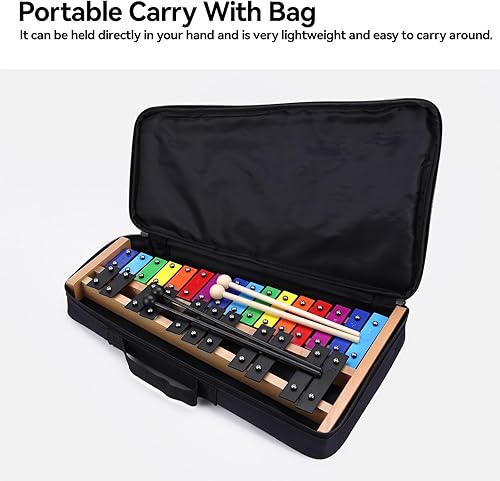 Miniatura 12 de Heuyrao Xilófono Glockenspiel plegable de 30 notas, kit de instrumentos de percusión para adultos y niños, incluye 4 mazos y bolsa de transporte