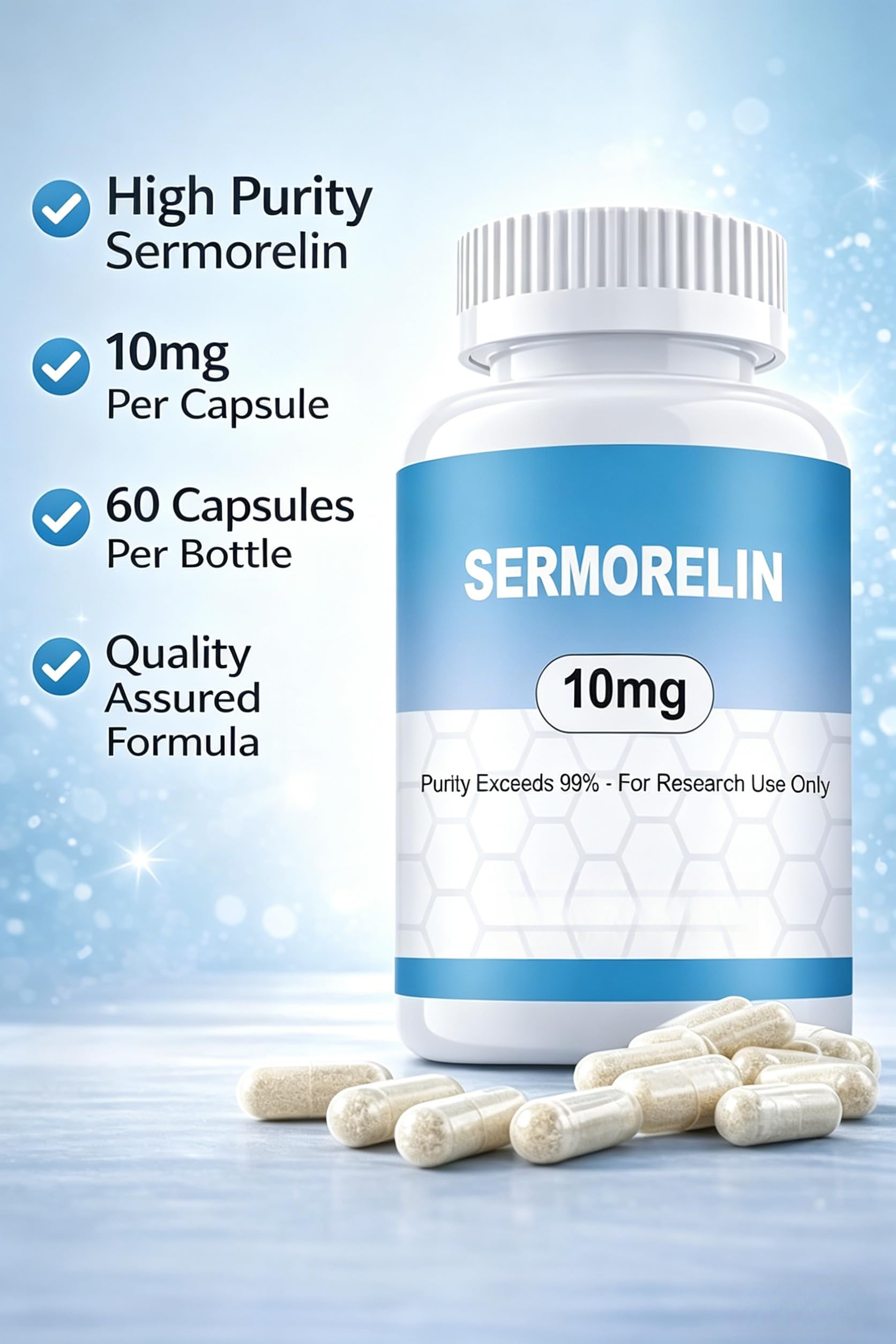 New Sermorelin Research Peptide, 10MG, 99% Purity
