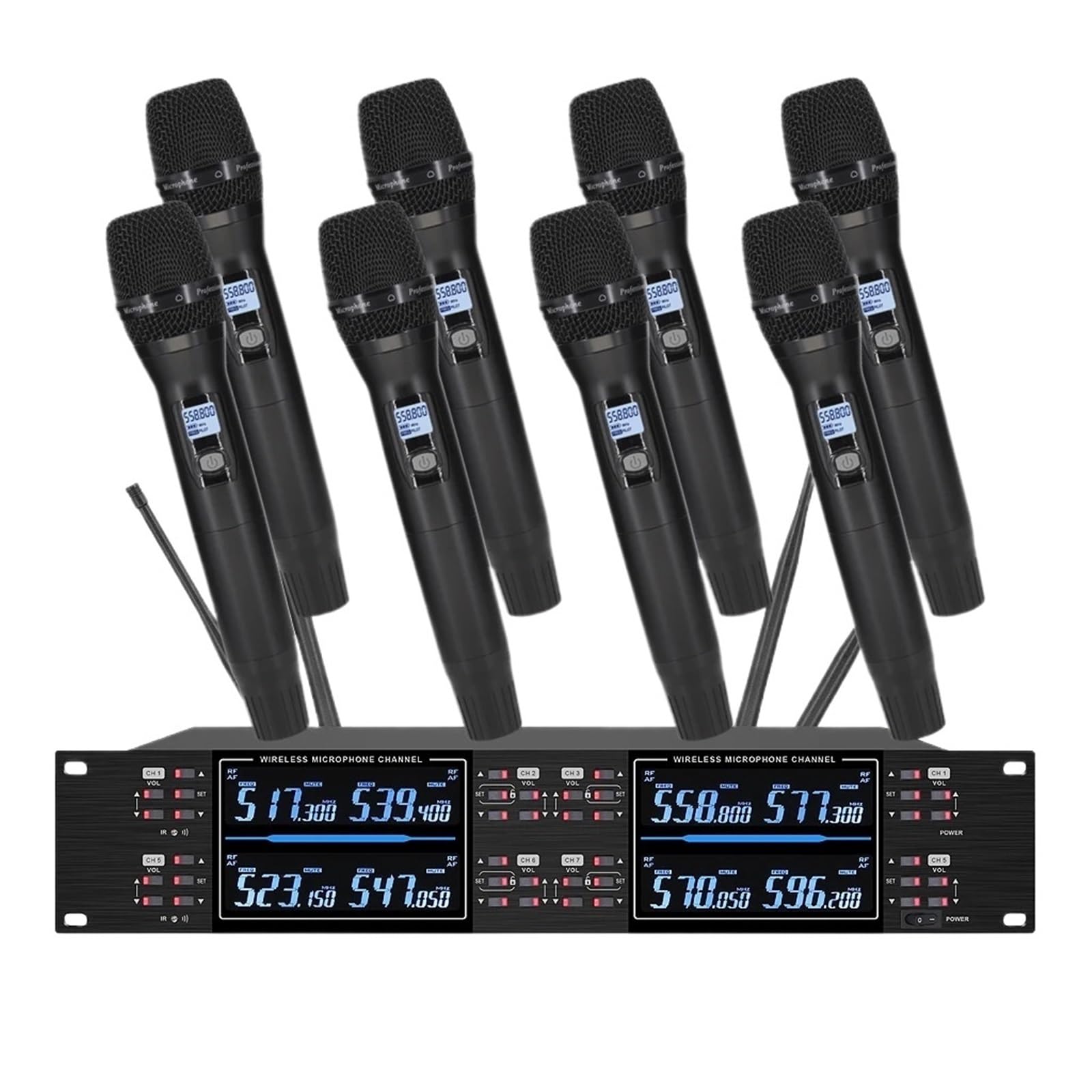 TRDEWR UHF High End Karaoke Stage Performance, Wedding Family KTV, Party Professional 8-channel Wireless Microphone System Universal Compatibility(8Handheld)