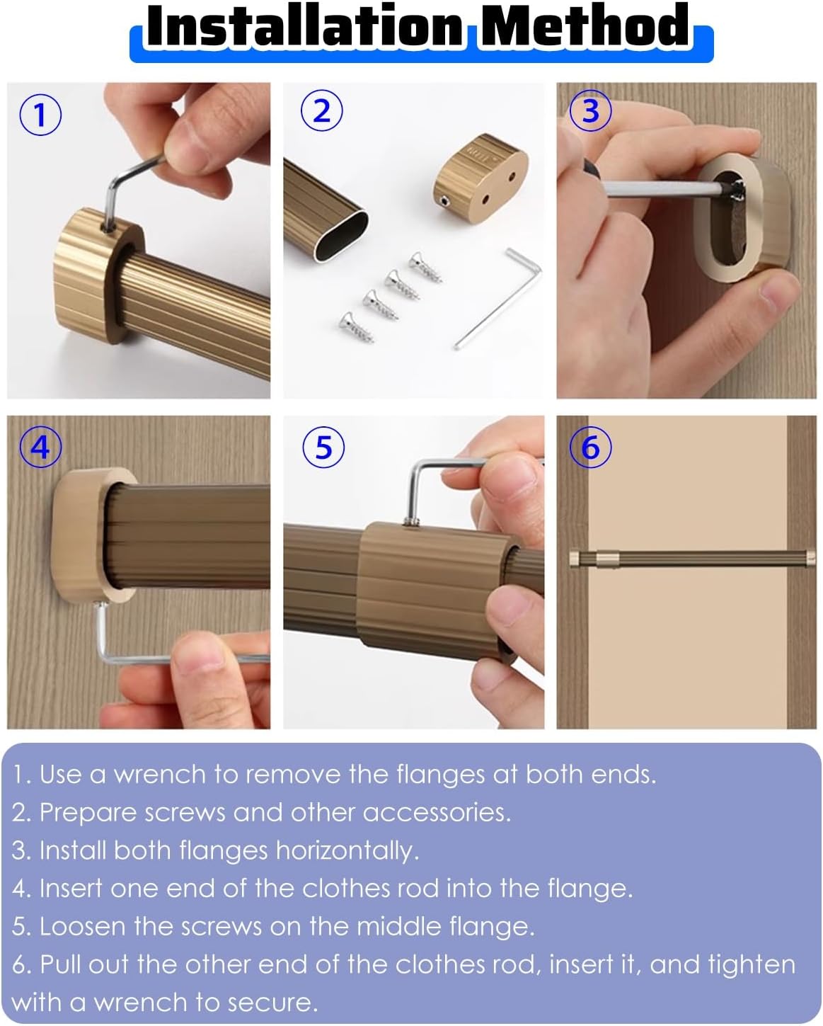 Expandable Heavy Duty Closet Rod, Adjustable Garment Bar for Hanging Clothes, Wall Valet Hanger Organizer for Nursery & Cloakroom, Black, 60-95cm (23.6"-37.4")