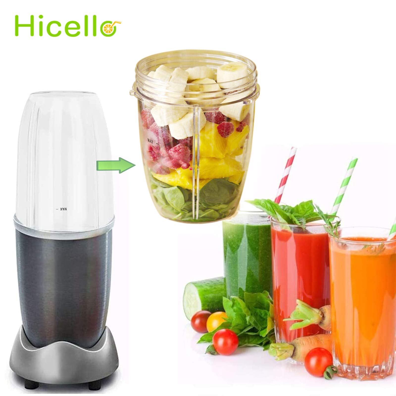Set di 2 Tazze da 18 Once con Coperchio di Ricambio per frullatore Nutribullet 600 W/900 W
