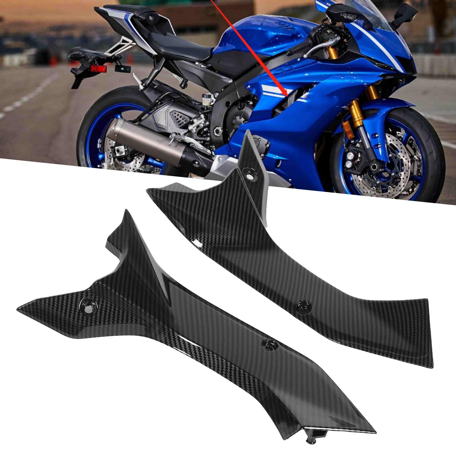 Coppia Carenature Con Condotto Aria Per YZF R6 2003-2005 | Coperchi In ABS Con Stampa Fibra Di Carbonio, Sostituzione Diretta Senza Modifiche