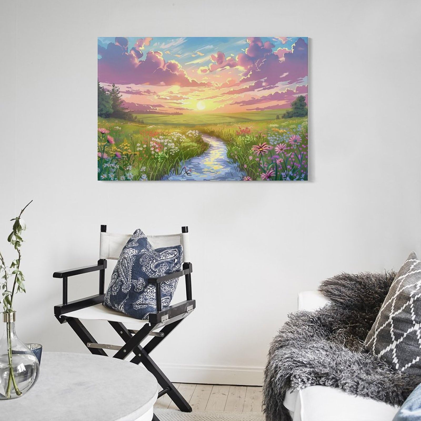 Amazon.co.jp: 絵画 夕暮れ時のフィールドクリーク アートパネル