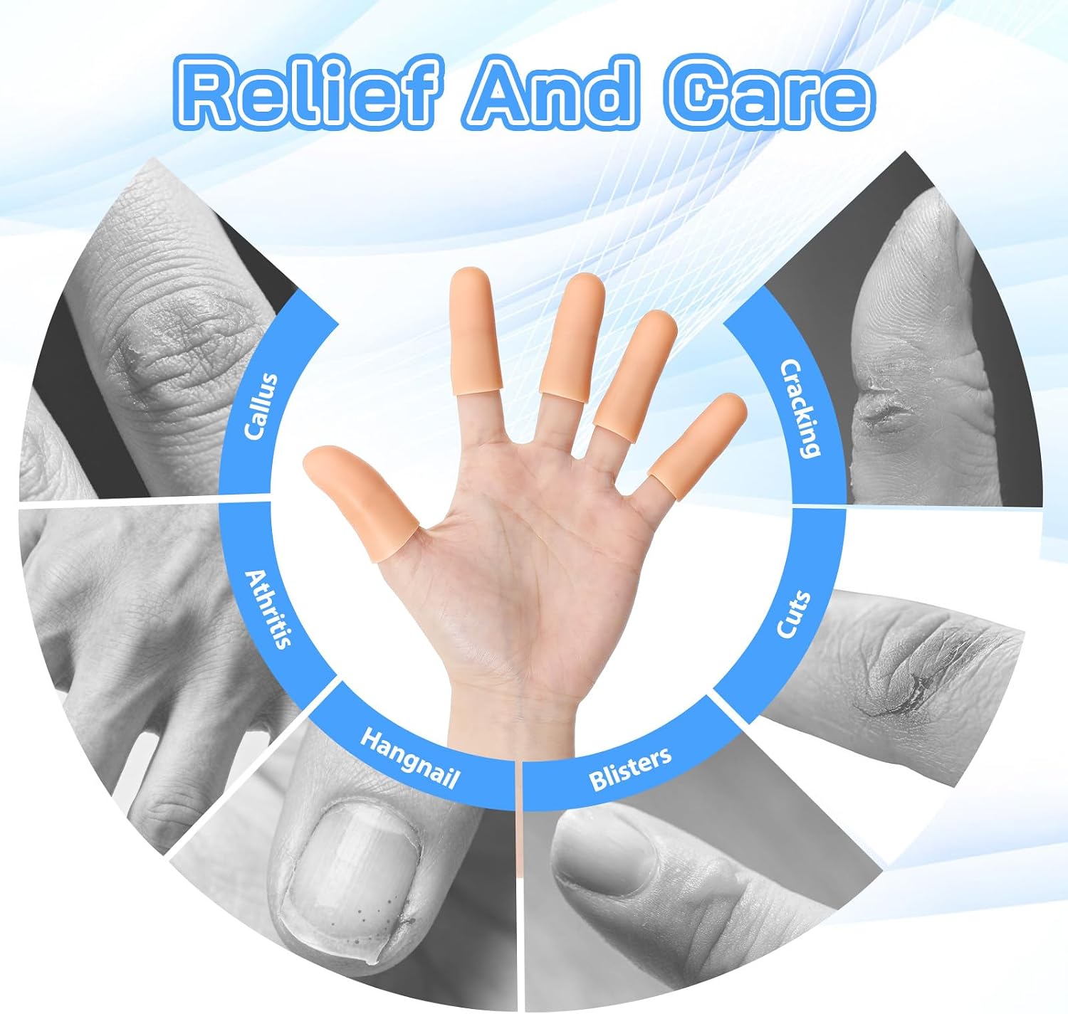 30 Pcs Gel Finger Cots, Reusable Silicone Finger Protectors | Soft Finger Sleeve for Fingertip Thumb Protection, Elastic Finger Covers for Wounds Cracked Skin Blisters Calluses (Nude)