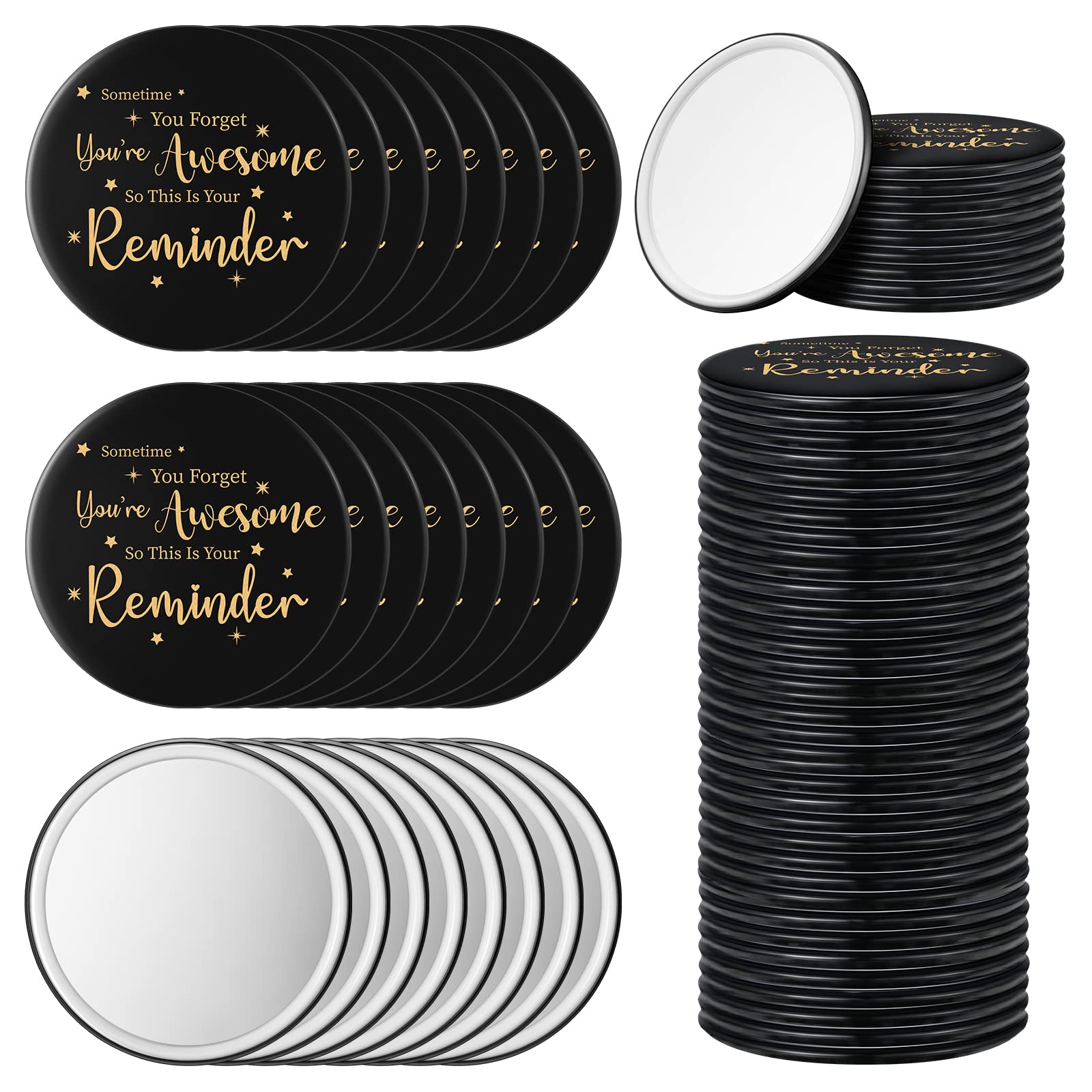 Hoolerry 48 Pcs Inspirational Compact Mirror Bulk 2.76 Inch Small Pocket Mirrors You're Awesome Appreciation Gifts for Women Coworker Employee Teacher