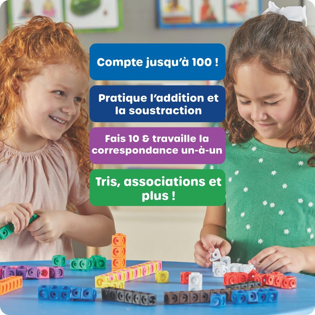 Learning Resources MATHLINK® CUBES-100, Cubes emboîtables pour activités mathématiques, Jeu éducatif STEM, comptage, dès 5 Ans