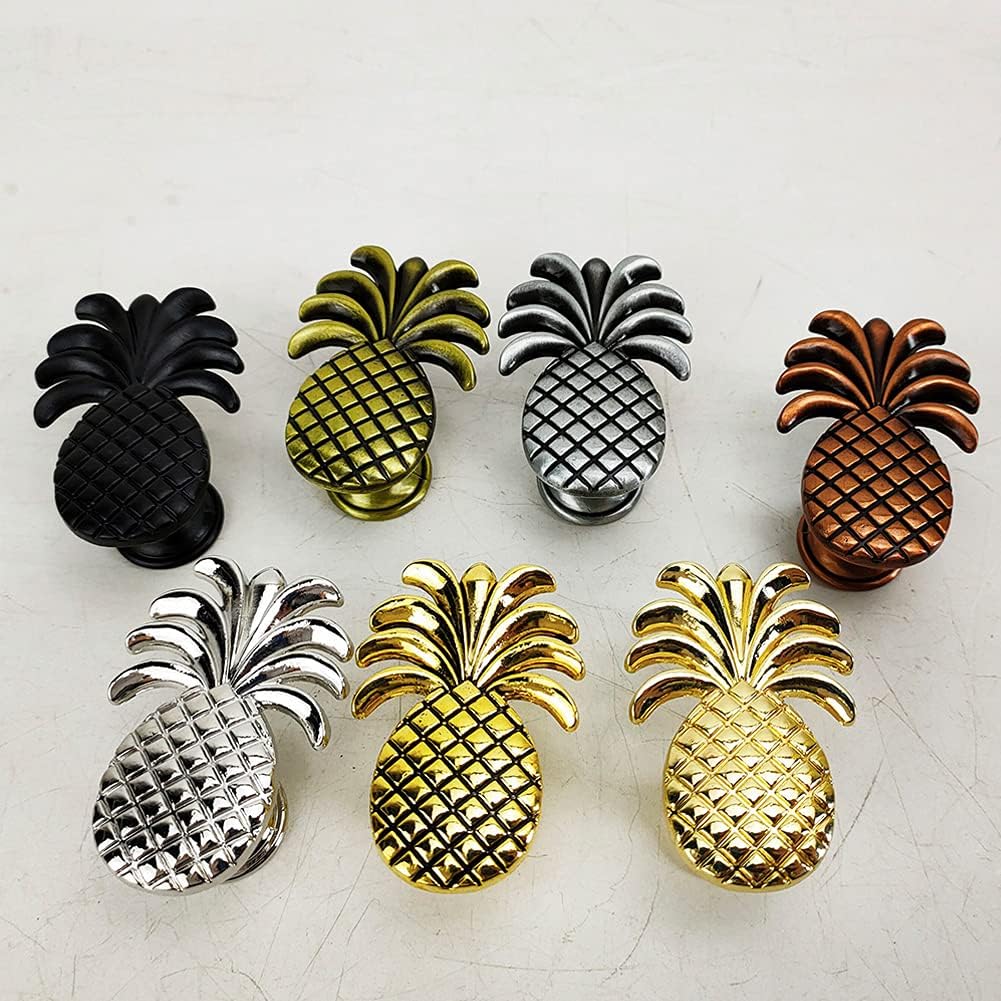 10pcs Pineapple Cabinet Knobs Tropical Drawer Knobs and Pulls Set Single Hole Dresser Knobs Wardrobe Pulls Cupboard Handles Zinc Alloy Door Knobs for Kitchen Bathroom Home Vanity Ancient Gold