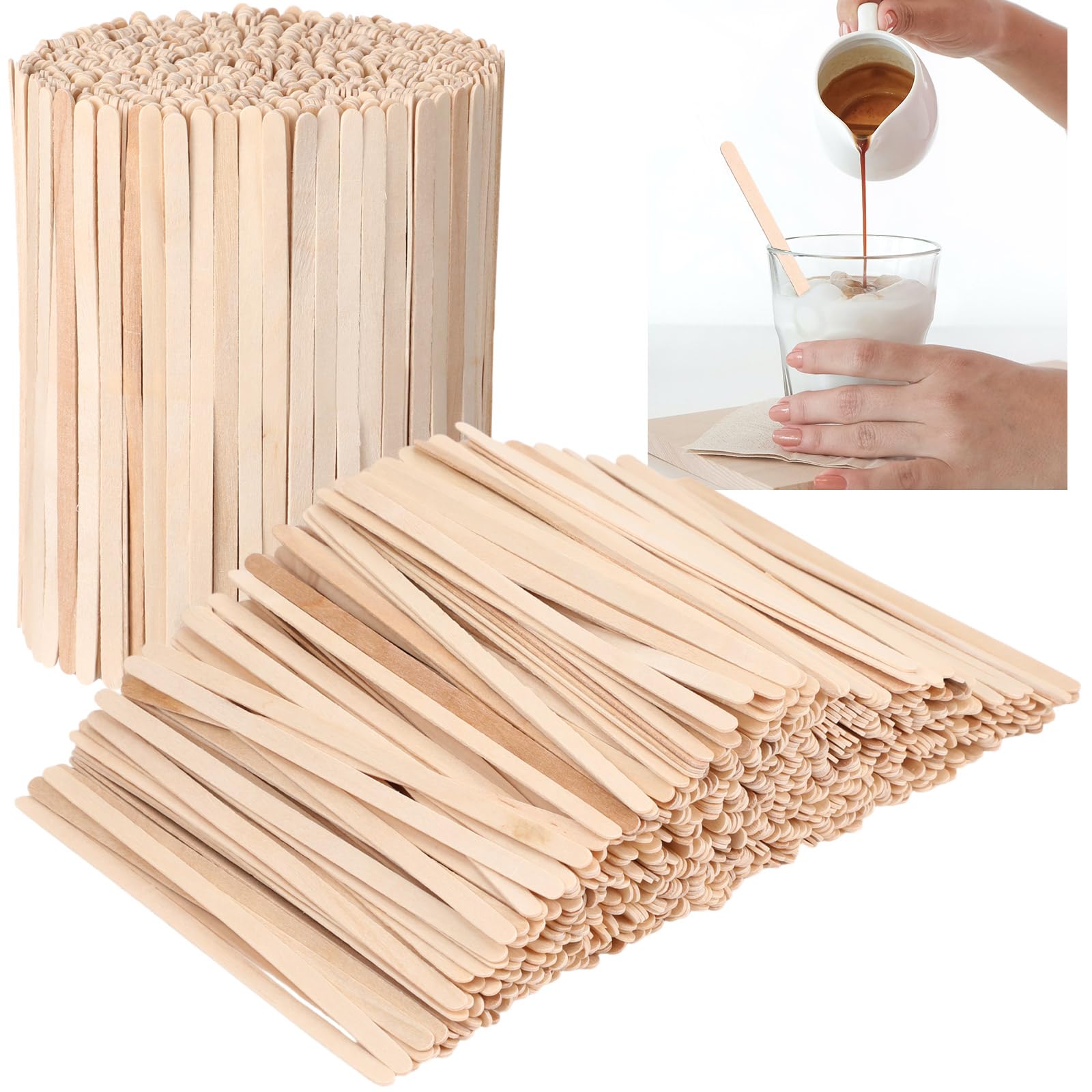 Meanplan 4000 Pack Birch Wood Coffee Stir Sticks 5.5 Inch Disposable Wooden Coffee Stirrers Bulk Long Tea Stirring Stick Round End Swizzle Beverage Mixer for Cocktail Hot Chocolate Drink Summer