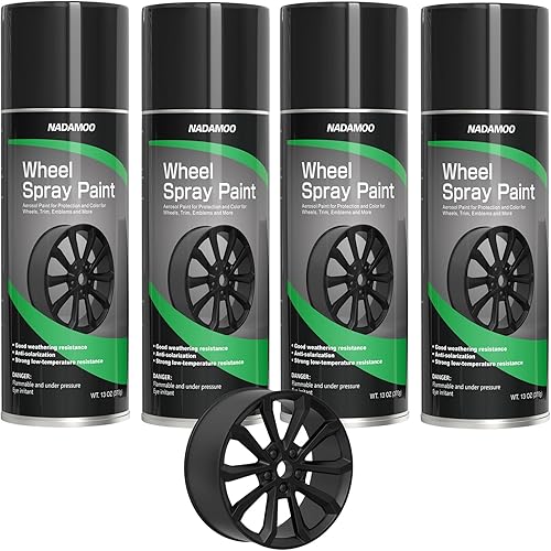 NADAMOO Aluminium Wheel Spray Paint, Aerosol Car Rim Paint for Recolor and Protection, Matte Black, 4 Can, 13 Oz Per Can