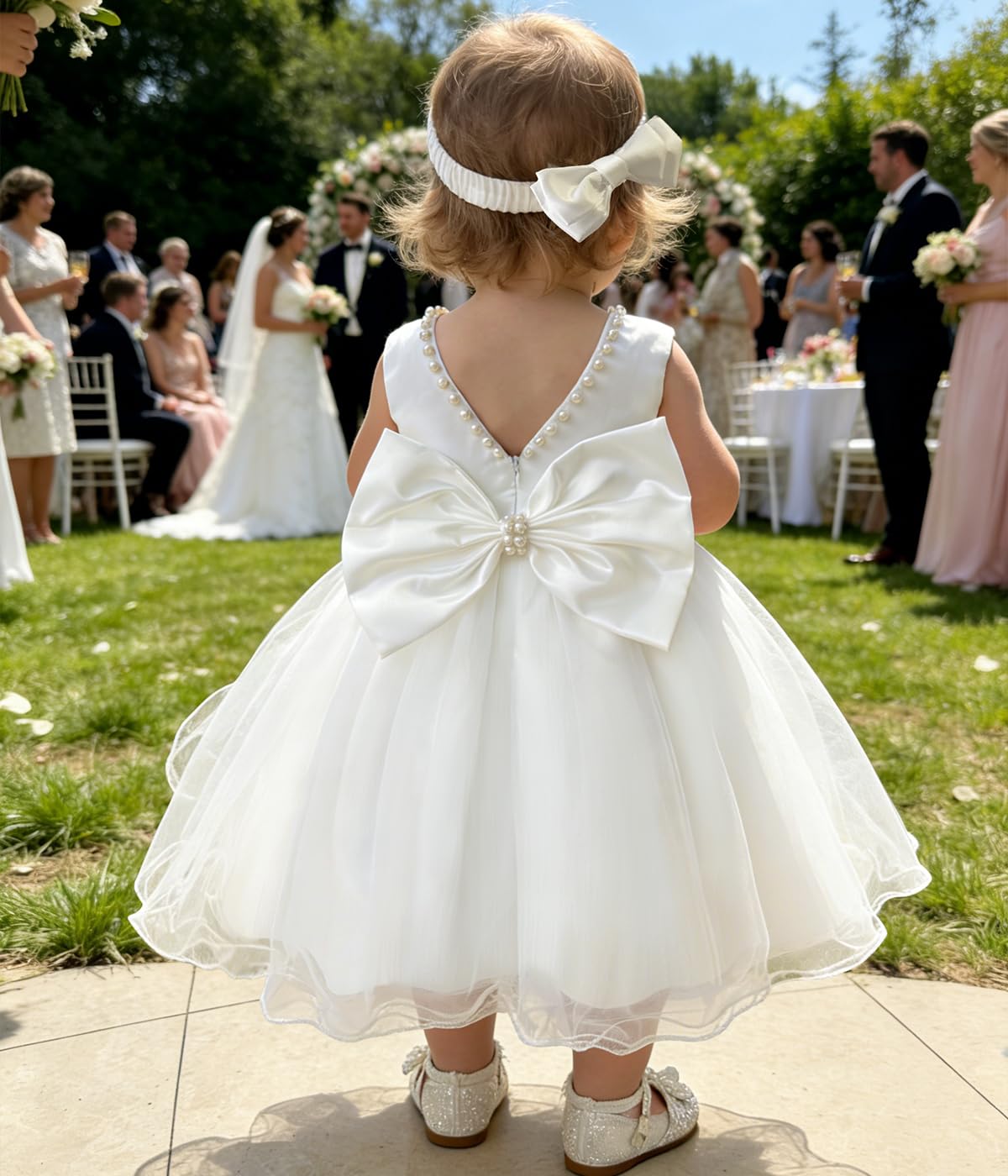 LZH Baby Girls rüschen Spitze Backless mit Headwear, Bowknot Blume Kleider Pageant Party Hochzeit