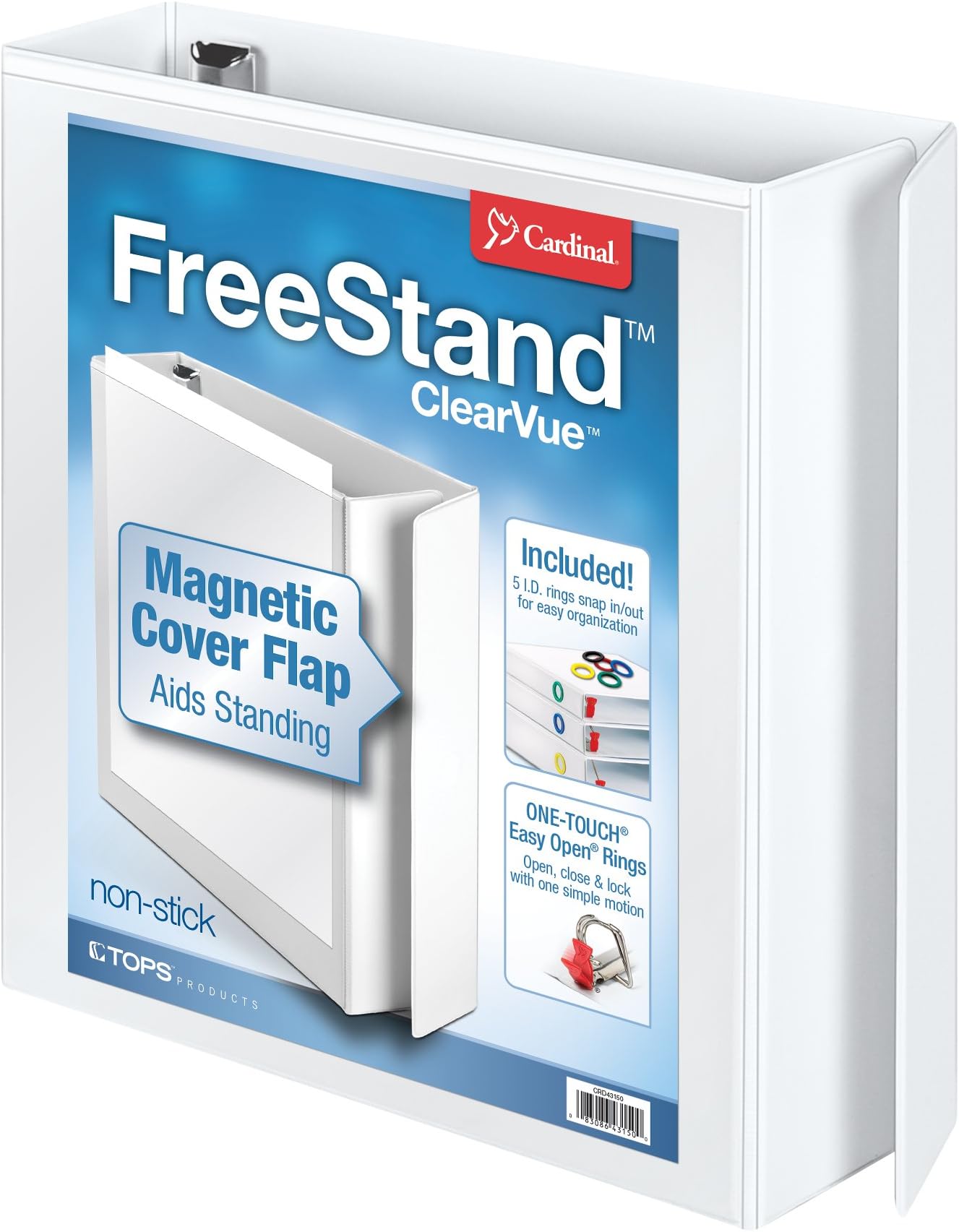 Cardinal FreeStand ClearVue Easy Open Locking Slant-D Ring Binder, 2-Inch, White (43120)