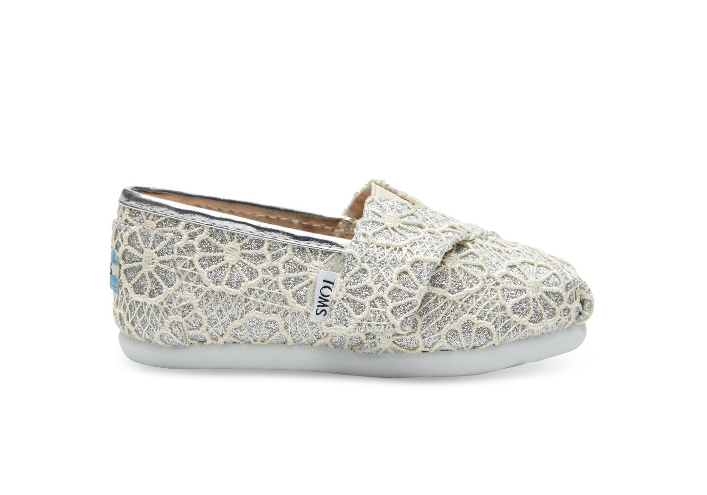 TOMS Girl's Silver Crochet Glitter Tiny Classics 10006362