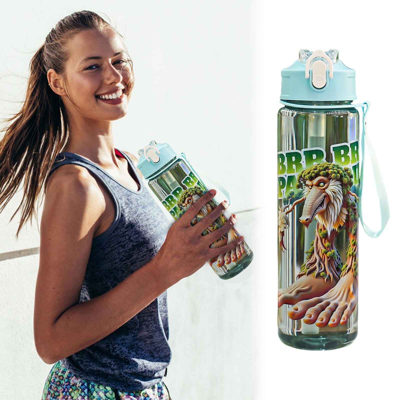 Italian Brainrot Water Bottle,Tung Tung Tung Sahur Italian Brainrot Water Bottle,700Ml Carry Strap & Secure Flip Lock Lid Bottles for Kids & Adults,Tralalero Tralala- Inspired, Giftsfor Fans