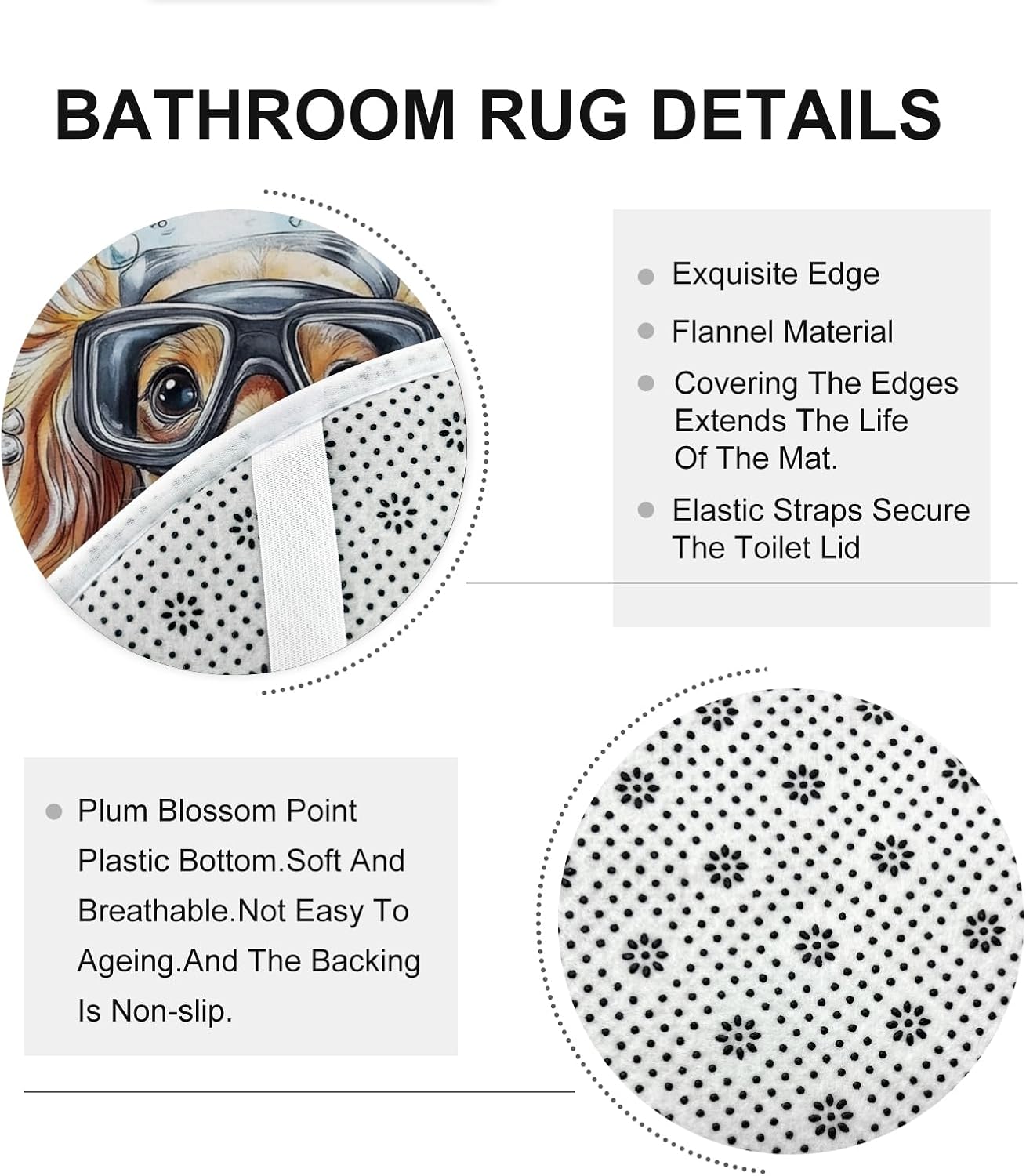 4PCS Spring Dachshund Dog Bathroom Accessory Sets with Non-Slip Rug, U Shape and Toilet Lid Cover Mat, Fun Puppy Kids Ocean Cartoon Bathroom Decorative-72''x72''