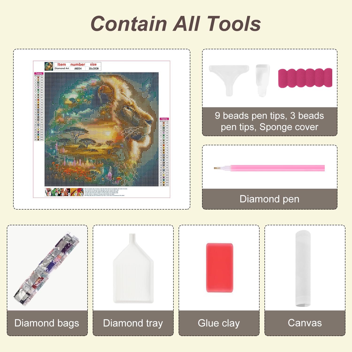 Anuver Lion Diamond Painting Kit For Adults - 5D Full Drill DIY Art, 12x12 Inch, Tiger Design Wall Decor - View #3