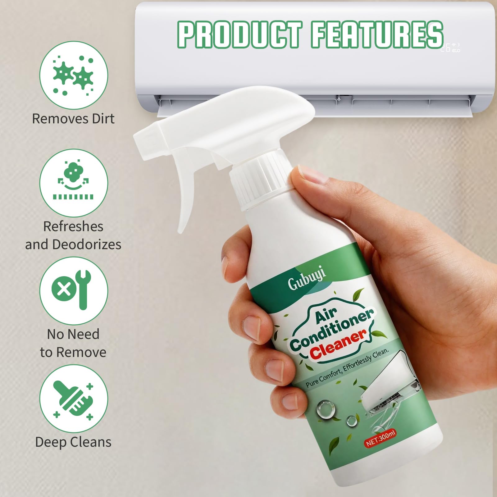 Limpiador de Aire Acondicionado, Aerosol Aire Acondicionado Limpieza de Acción Inmediata, Spray Limpiador para Aire Acondicionado para Aire Acondicionado Dividido Y Móvil-300ml