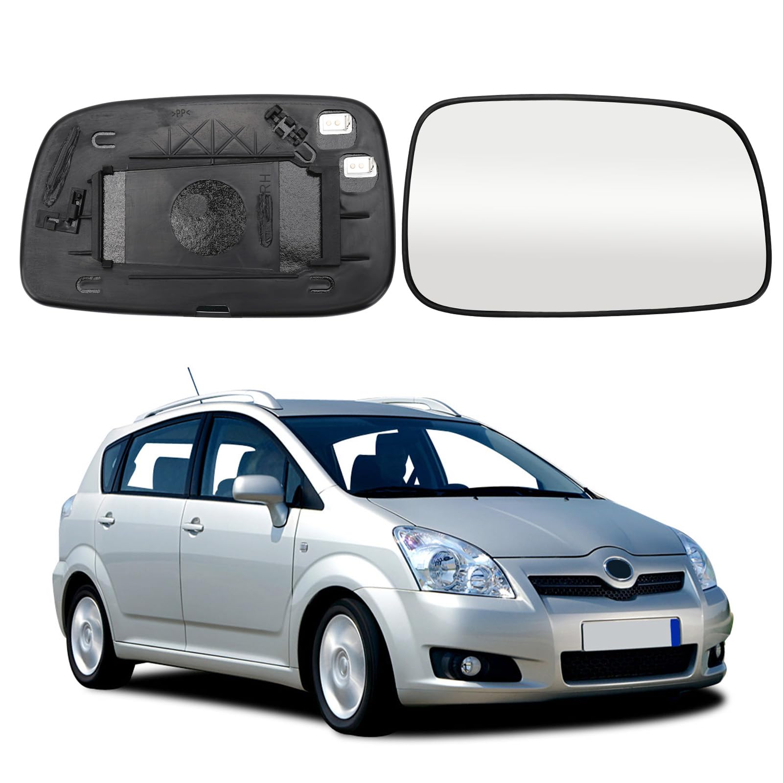 Cristal de Espejo Reemplazar para Toyota Corolla Verso 2004-2009, Retrovisor Exterior Ajustable Adecuado Lente de Marcha Atrá, Espejo Retrovisor Calefactable (Derecha)
