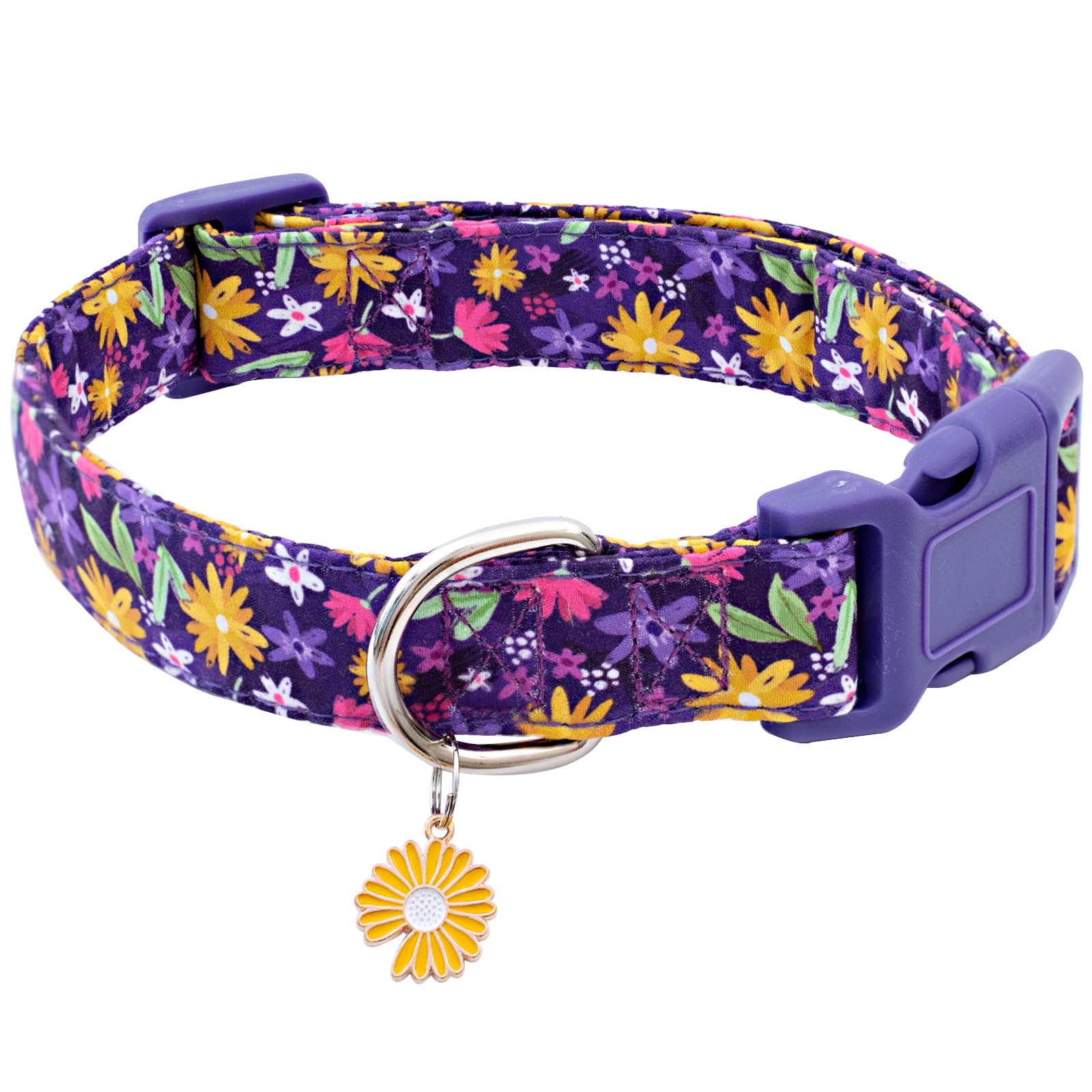 Faygarsle Cotton Dog Collar Cute Dog Collars for Small Medium Large Dogs Purple Yellow Floral Colored Options Soft and Fancy Pet Collars for Girls
