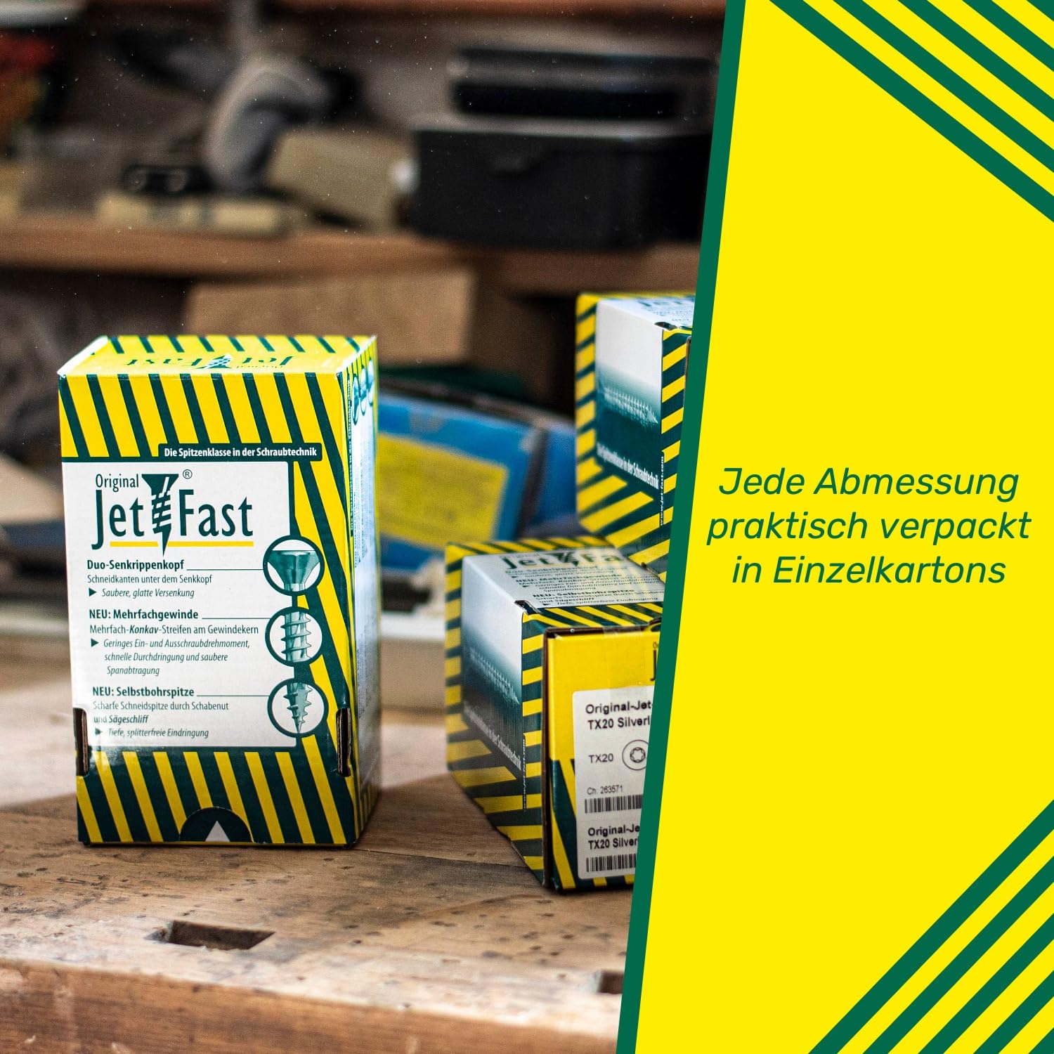 Jet-Fast Universalschrauben Set 1.700 tlg. – Heimwerker & Profi Schraubenset - Spanplattenschrauben & Holzschrauben mit Senkkopf, Mehrfachgewinde, vielseitiger TX-Antrieb & Selbstbohrspitze