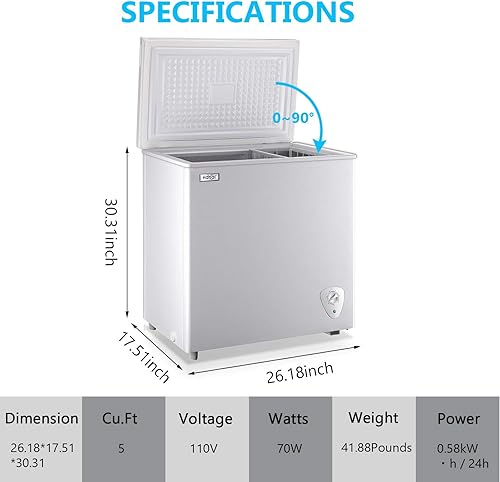Miniatura 9 de Congelador de pecho de 50 pies cúbicos pequeño congelador de puerta superior negra con cesta extraíble bajo ruido 7 temperaturas ajustables y ahorro