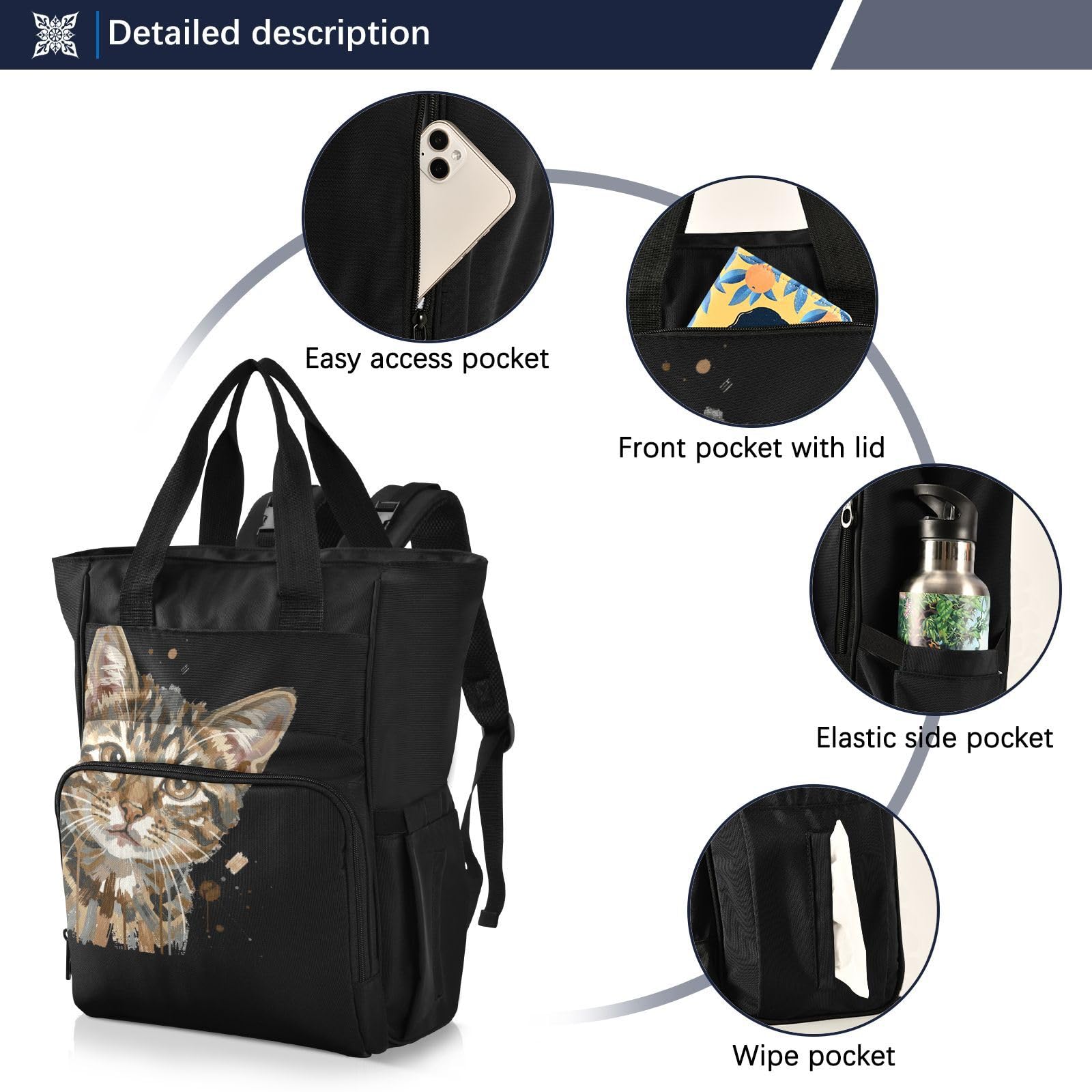 GuoChe Dobby - Mochila para pañales de nailon con múltiples bolsillos