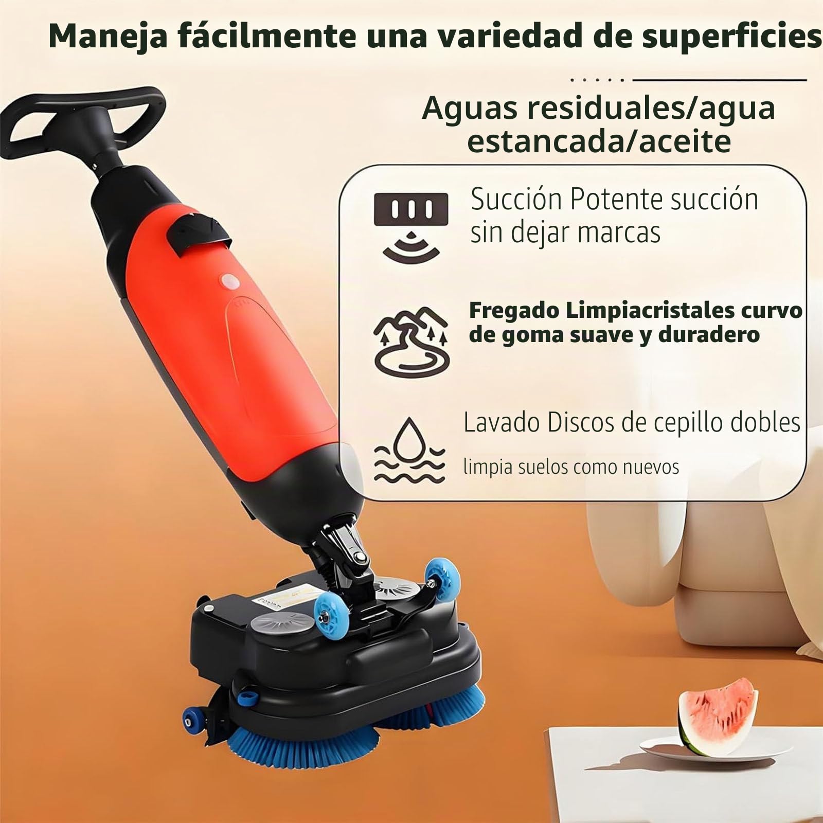 Máquina Limpiadora y Pulidora Eléctrica Profesional - Fregadora de Suelos 3 en 1 con Doble Cepillo Rotativo 360°,Inalámbrica, Ancho 43 cm (16.9"),para Hoteles,Supermercados y Suelos de Terrazo