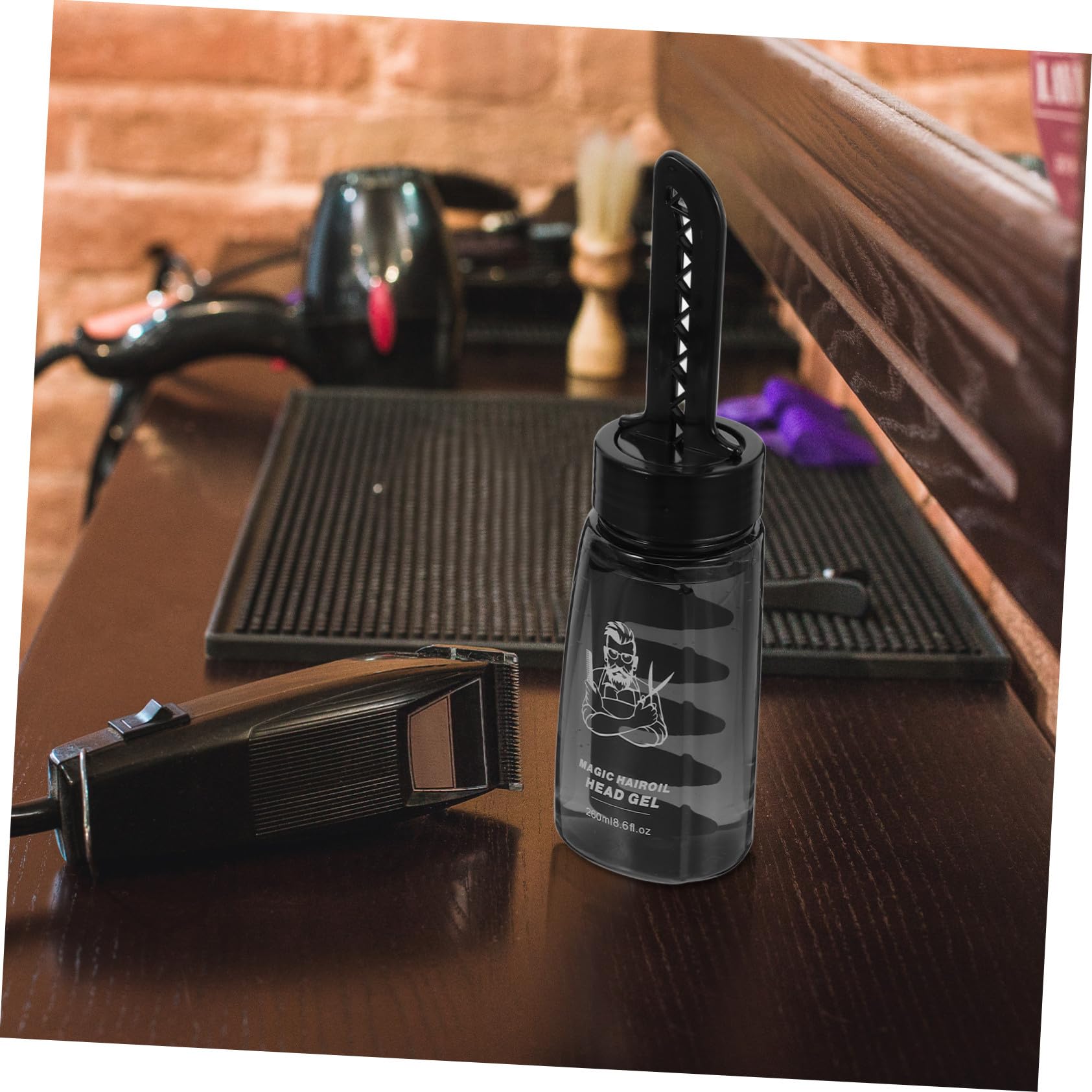 Botella Vacía de Gel Fijador Cabello 260ml de Plástico Negro con Peine Aplicador para Peinar y Moldear el Cabello 3piezas Adecuado para Barberos y Peluqueros