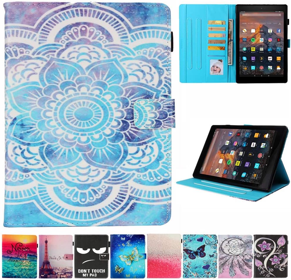 Kindle Fire HD 10 Case - JZCreater Folio PU Leather Smart Case Cover with Auto Wake/Sleep for All-New Kindle Fire HD 10.1" Tablet (7th Generation, 2017 Release), Mandala