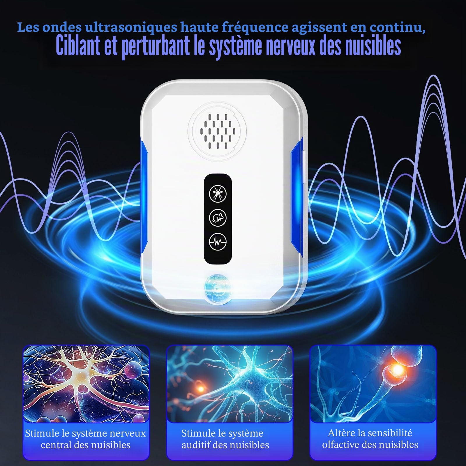 Ultrason Souris et Rats, 4 Pcs Intérieure Repulsif Souris avec 4 Modes Appareil Ultrason pour Nuisible Repousse Rats Moustiques Araignées Mouches Punaises Sûr pour Enfants et Animaux