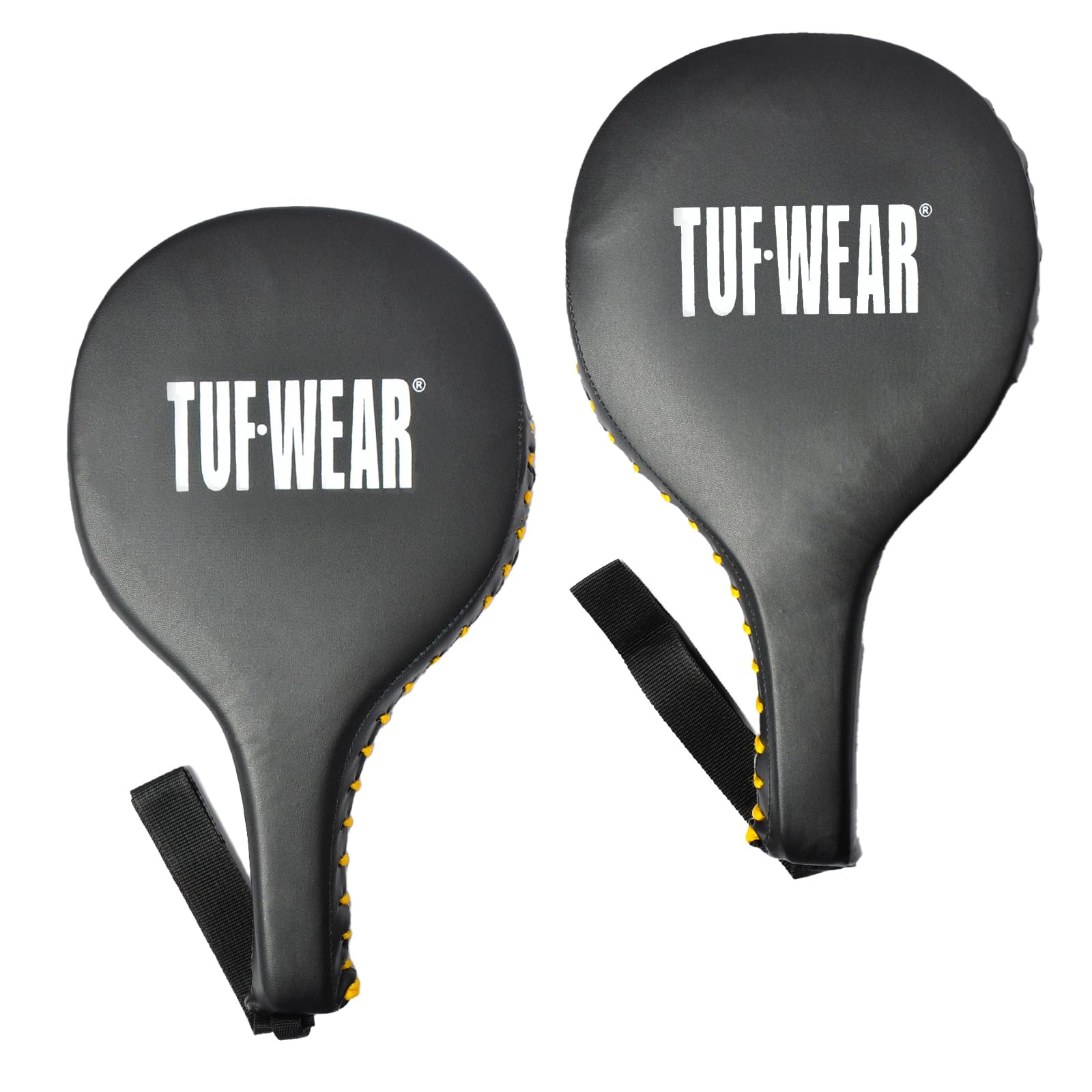 Tuf Wear PU Boxing, MMA, Kickboxing, Coaching, Speed, Durable Training Punch Paddles, Wrist Loop for Added Safety, Black, TW10942Black