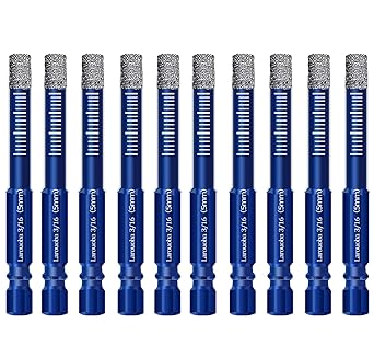 Larouoba 10Pcs 5mm Dry Diamond Drill Bits Set, 3/16 Blue Diamond Core Drill Bits for Tile Ceramic Marble Porcelain Stone Glass(not for Wood)