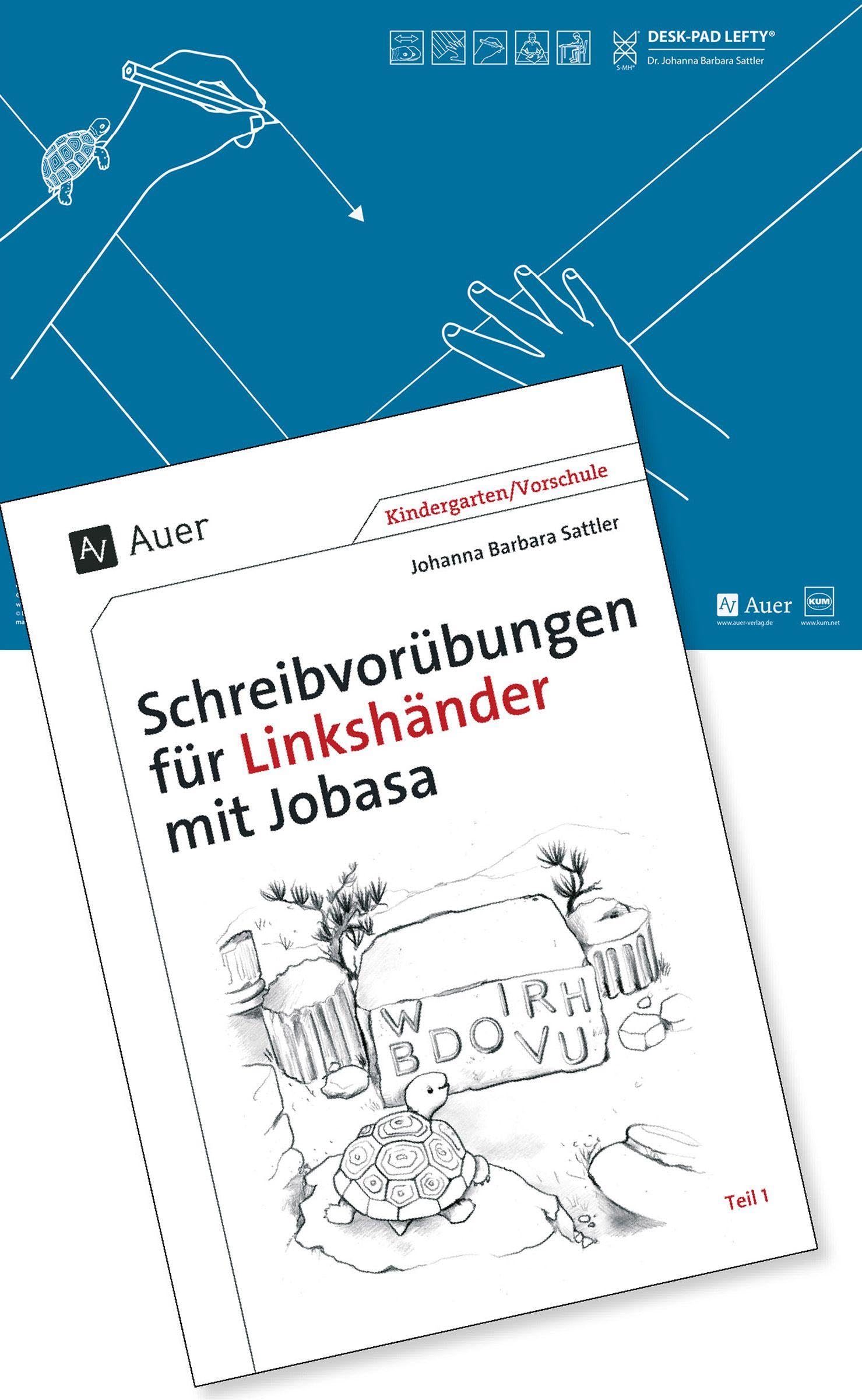 Schreibvorübungen für Linkshänder mit Jobasa Teil 1: Teil 1 mit den Buchstaben I, O,U, V, W, D, B, R, H (1. Klasse/Vorschule)