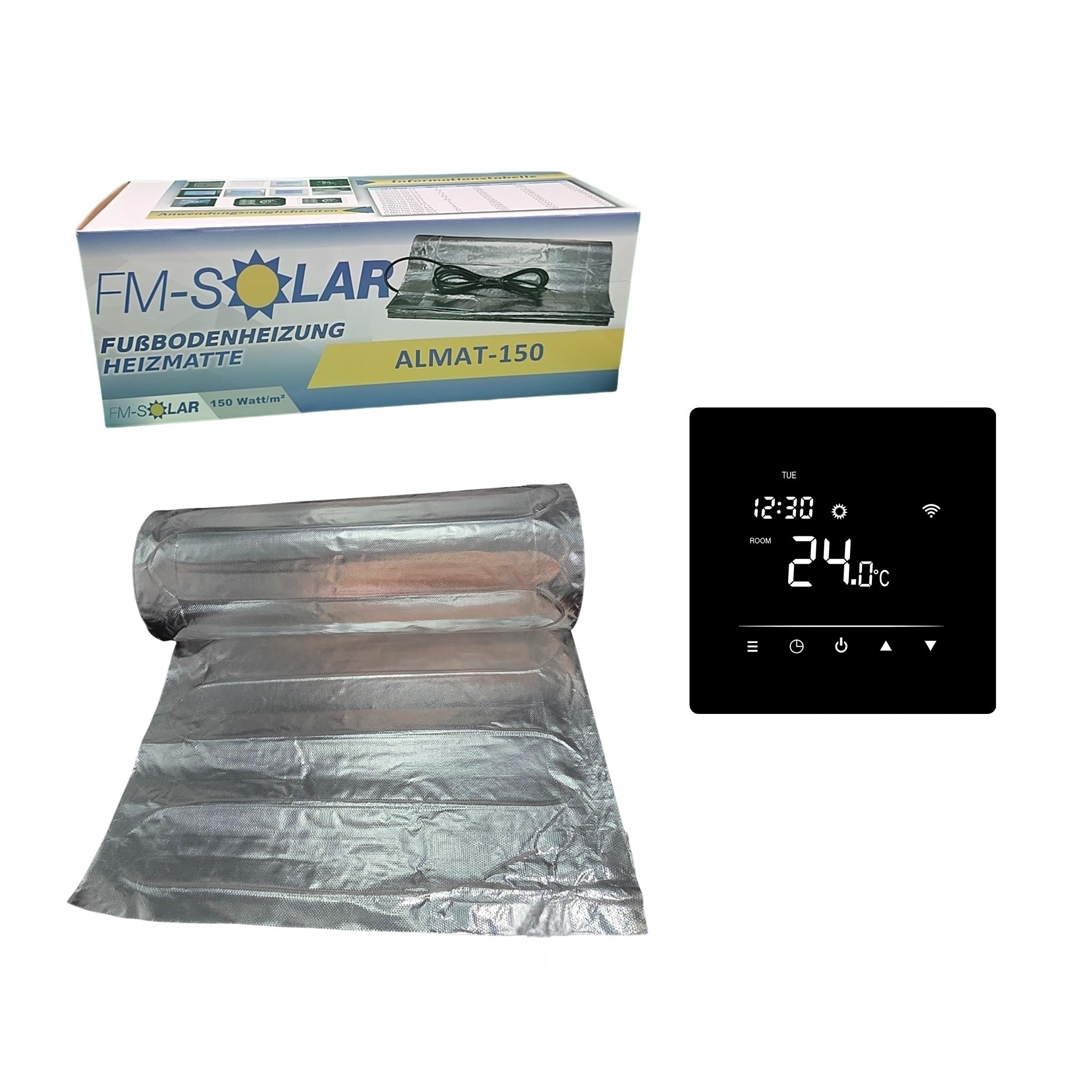 Calefacción eléctrica por suelo radiante (3 m², 150 W/m², aluminio + termostato), color negro