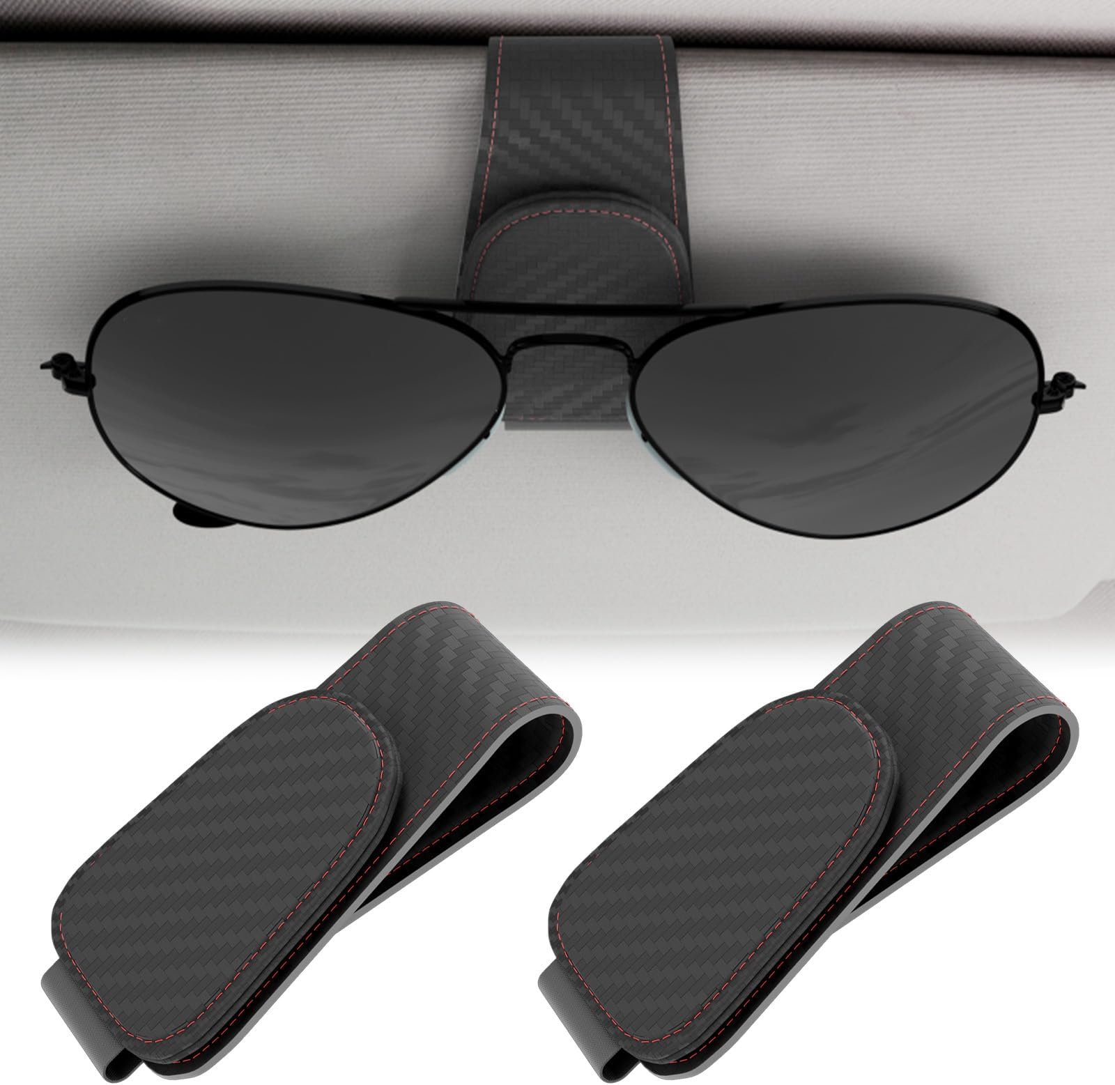 Sunglass Holder for Car, Sunglasses Holder Eyeglass Hanger Clip Magnetic Leather for Car Visor, Cars Sun Visor Ticket Card Clip