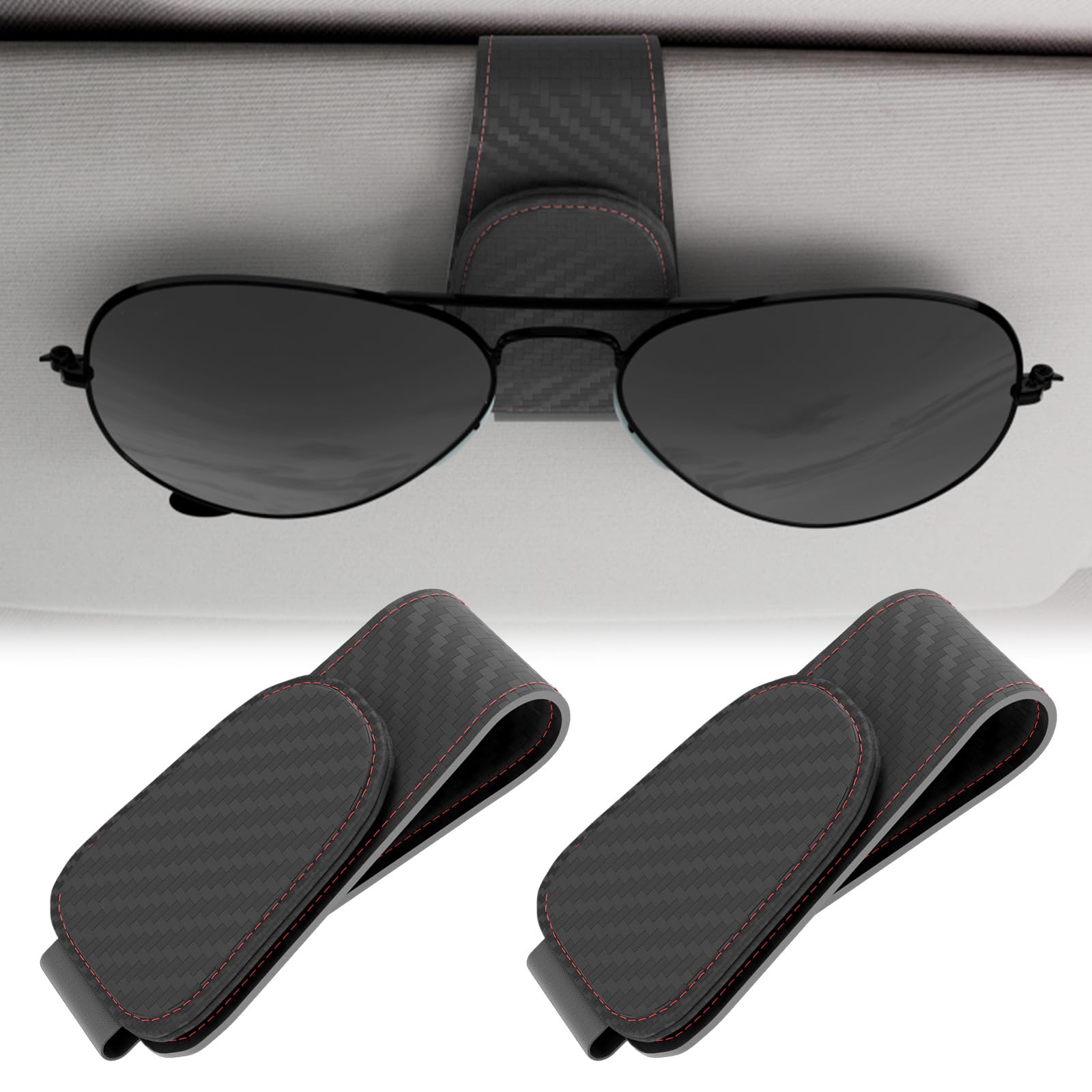 Sunglass Holder for Car, Sunglasses Holder Eyeglass Hanger Clip Magnetic Leather for Car Visor, Cars Sun Visor Ticket Card Clip