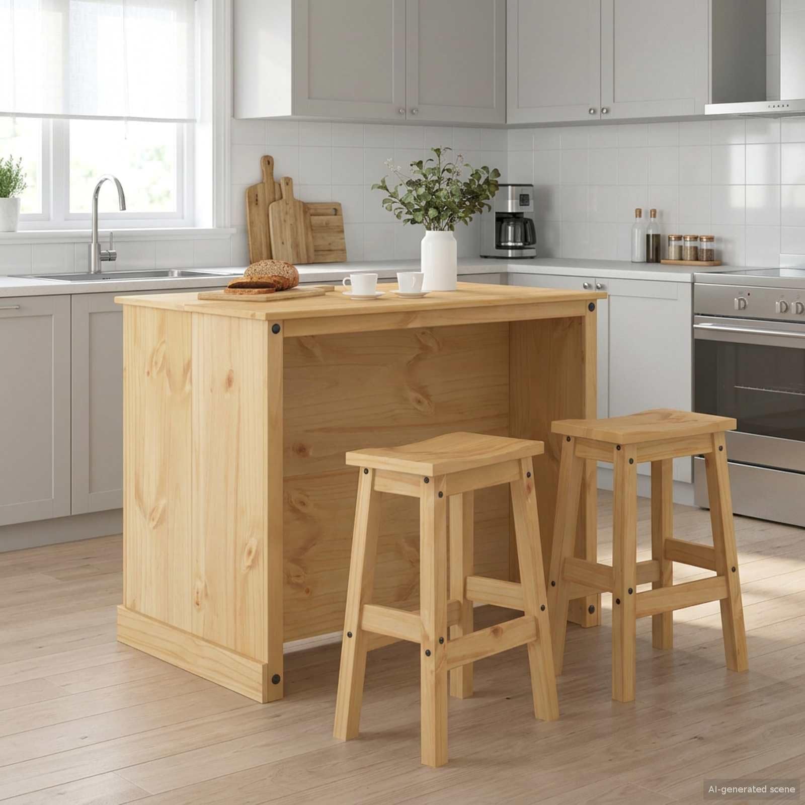 Wyspa kuchenna zestaw 3 szt. wosk miodowy drewno sosnowe 112 x 77