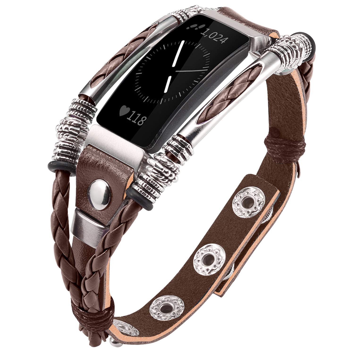 🎁Marval.P🎁 Compatible for Fitbit Inspire Bands, Handmade Leather Inspire HR Band, Replacement Unique Bracelet, Wristbands Adjustable Size, Fashion Wrist Band Straps Women Lover (Mysterious Black)