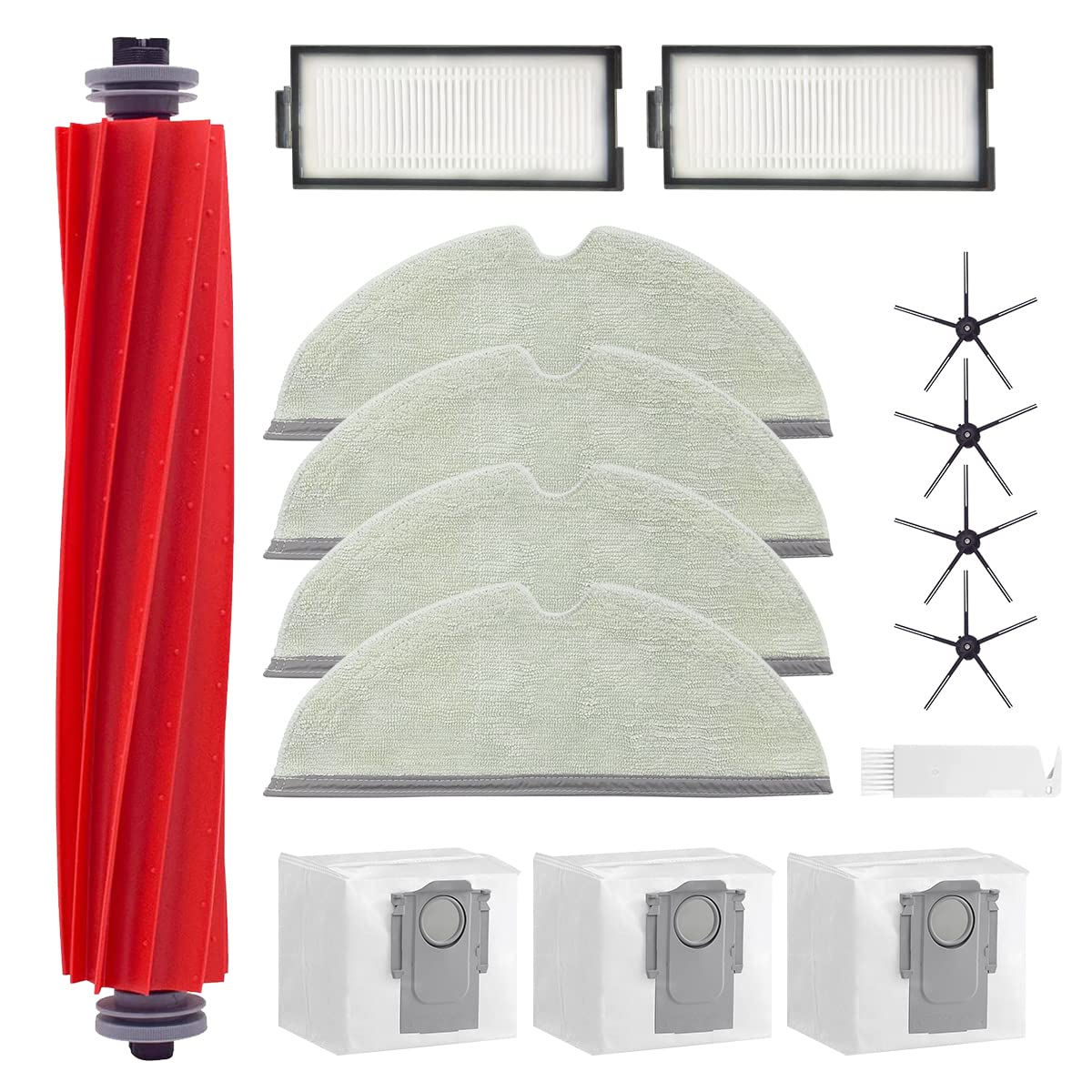 Vacushop Vacuum Accessories Replacement for Roborock Q7+ Reusable Hard Floor Expert Wet Compatible Microfiber Soft x1 Main Brush x3 dust bag x4 Mop Pad x2 Filter x4 Edge Brush Set