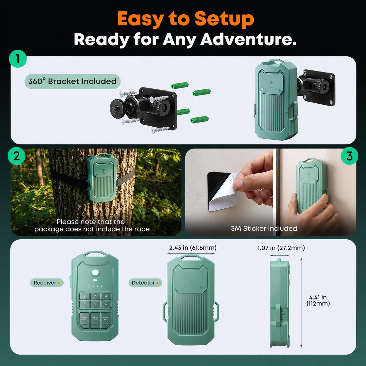 Sistema de alarma de movimiento por radar inalámbrico, rango de 1/2 milla, sensor de movimiento oculto y detector, batería recargable, impermeable IP65, ideal para seguridad del hogar, calzadas,