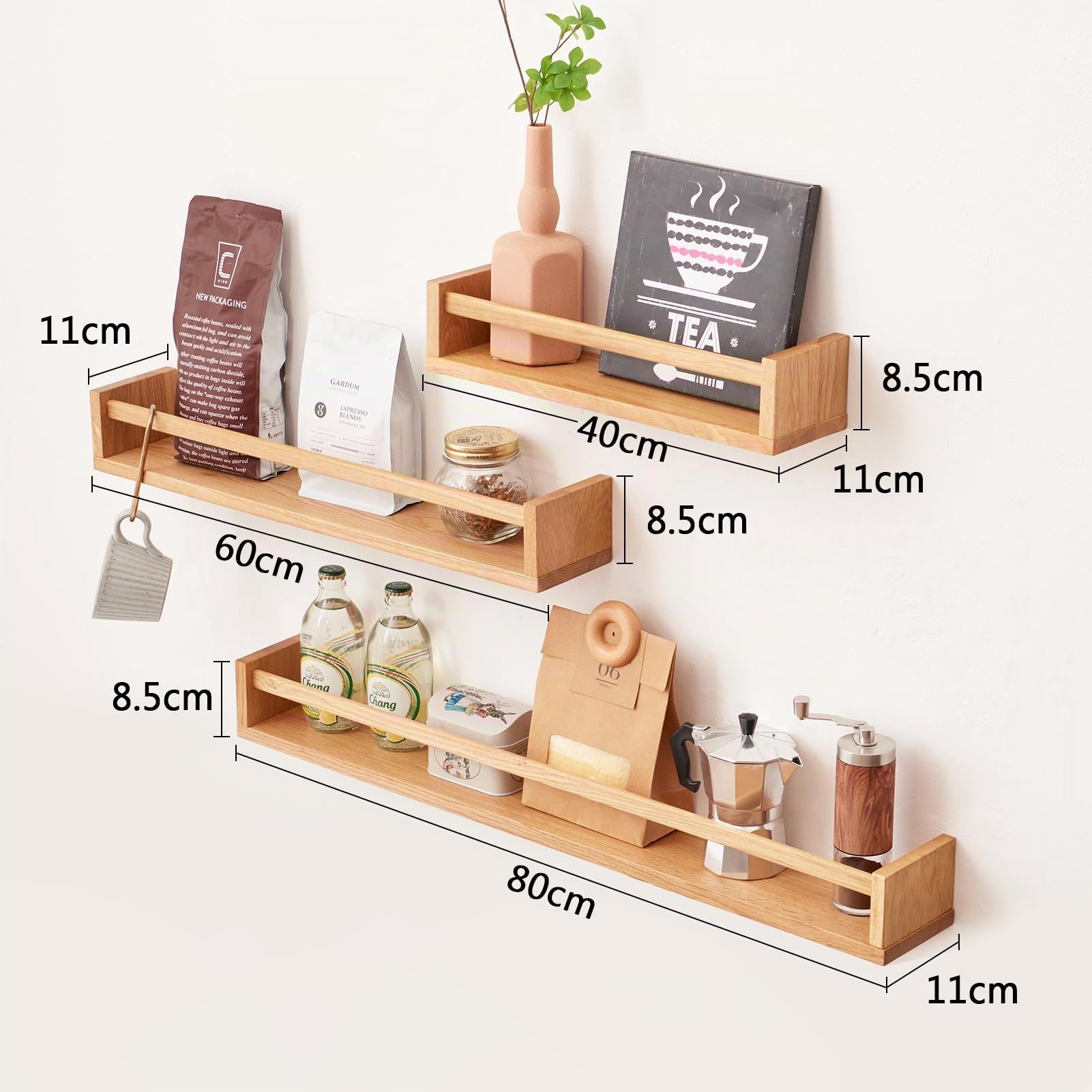 Estanteria Pared, 60cm Estante Flotante de Roble, Estantería Flotante de Madera Maciza para Habitación de Los Niños, Revista Estantería de Pared, Salón, Baño, Dormitorio, Cocina (Natural)