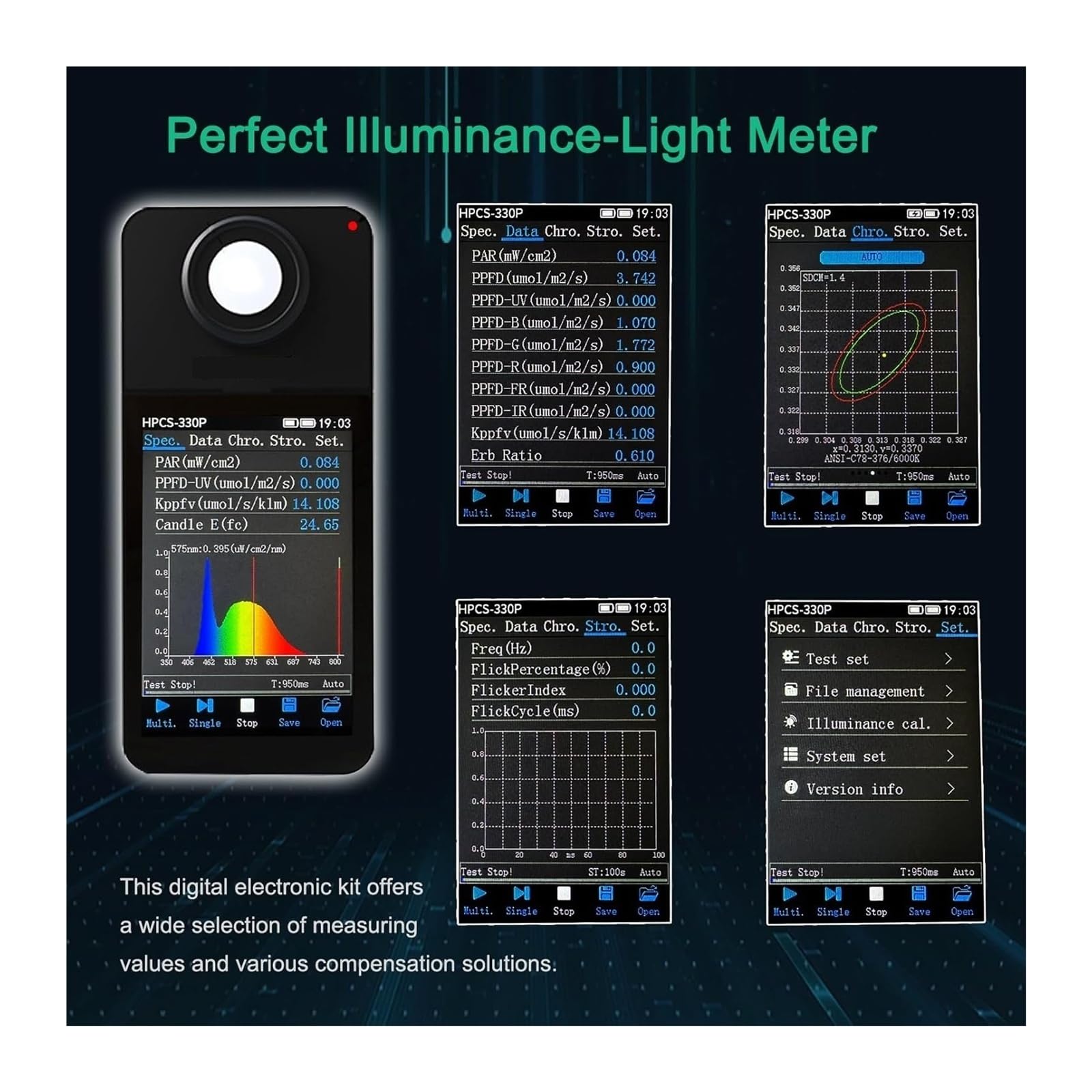 Spettrometro portatile portatile HPCS-330 a lunghezza d'onda 380-780nm, misuratore di luce CCT CRI ad alta precisione, analizzatore di spettro LED Ampia gamma di misurazione(HPCS300)